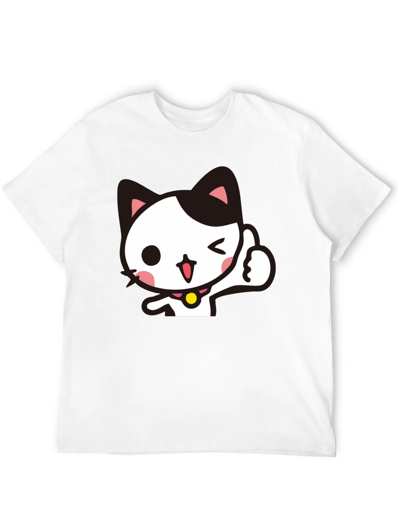 Black Cool Black T-Shirt with Cute Winking Cat Graphic view 12