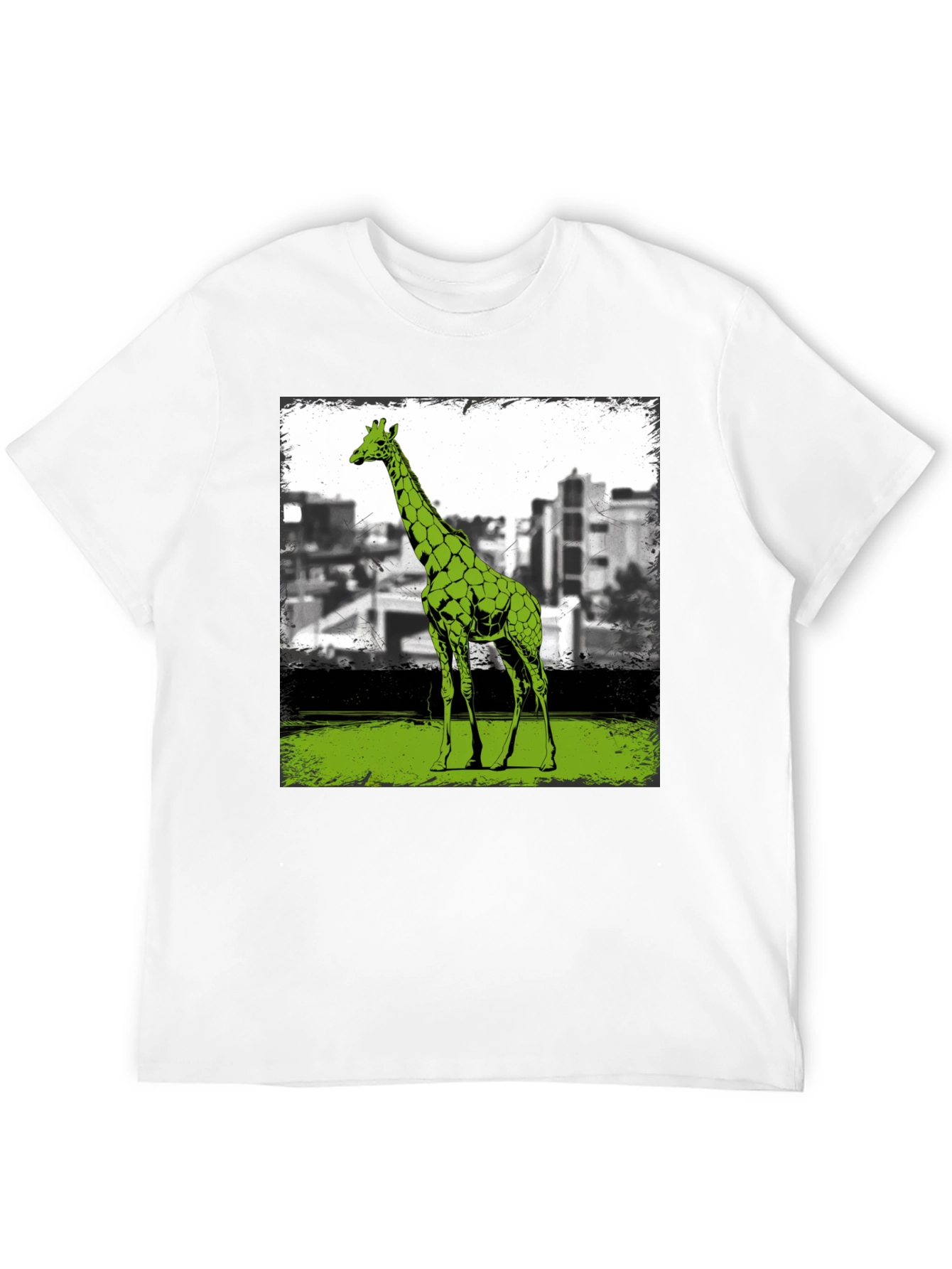 Black Giraffe Cityscape Graphic Tee - Cool Animal Print Shirt view 12