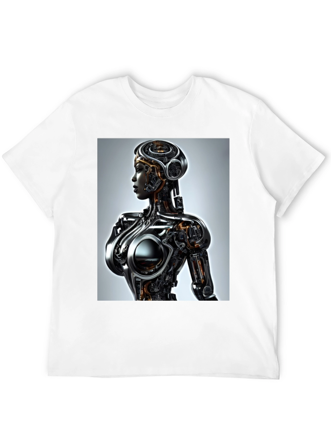 Black Futuristic Robot Woman Graphic Tee - Black view 12
