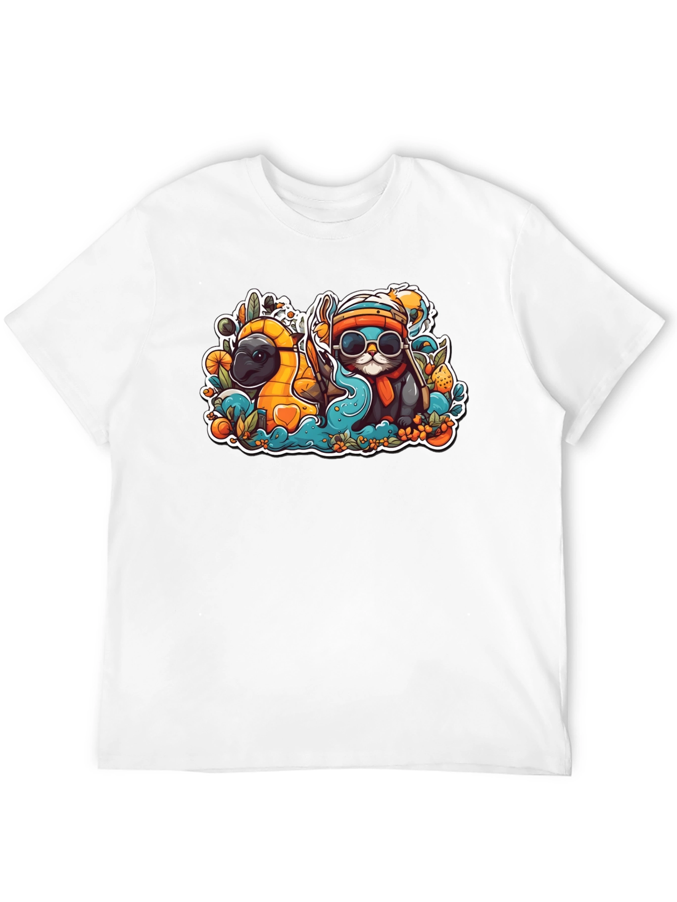 Black Cool Cartoon Otter and Platypus Black T-Shirt view 12