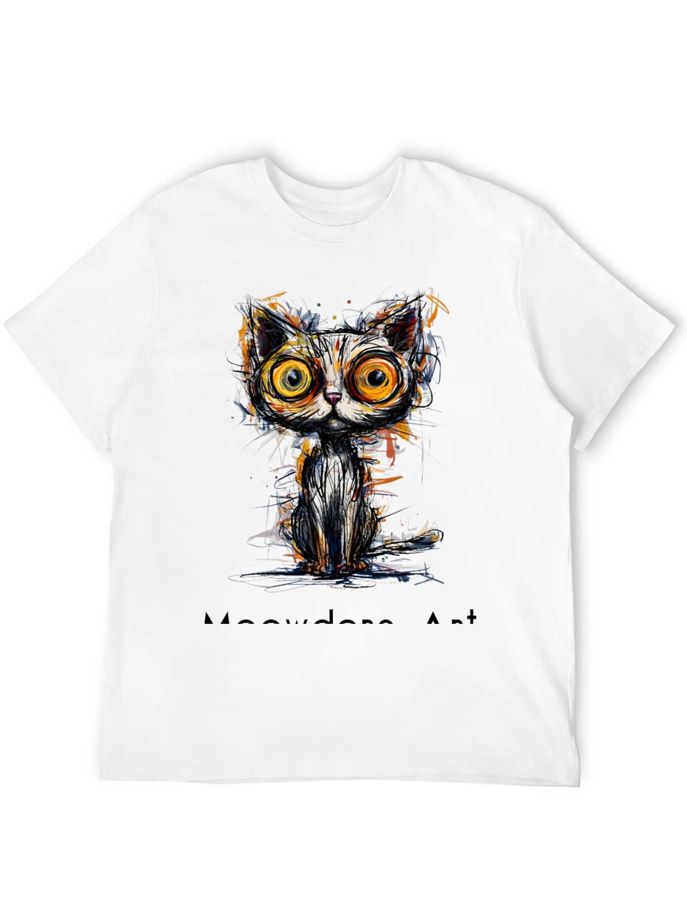 Black Abstract Cat Graphic Print Black T-Shirt view 12