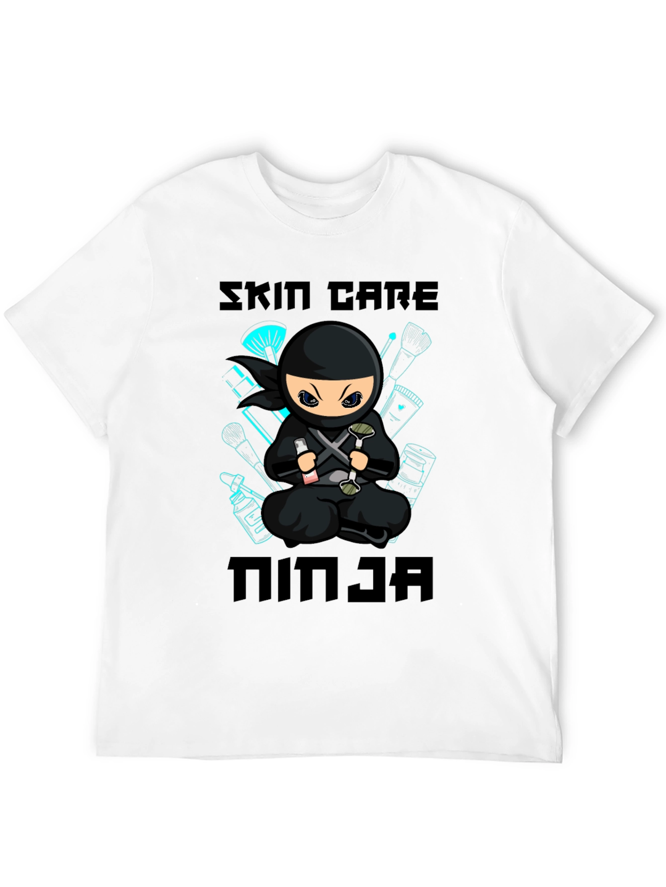 Black Skin Care Ninja T-Shirt - Black Cotton Graphic Tee view 12