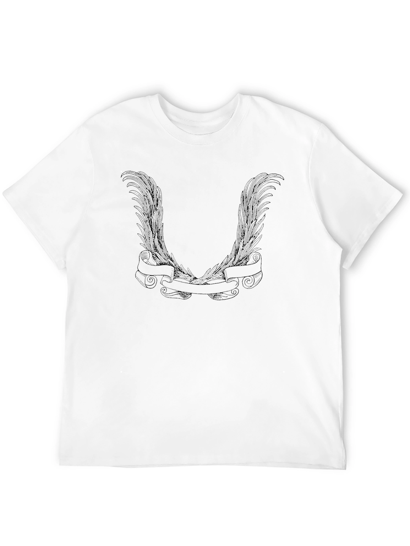 Black Men's Black Graphic Tee - Wings & Banner Design view 12