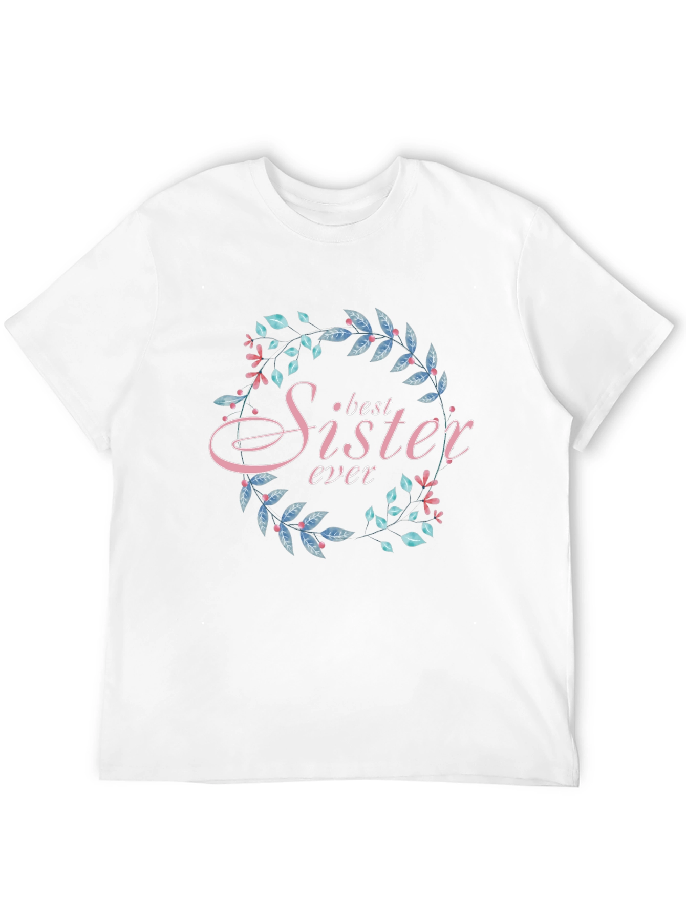 Black Best Sister Ever Floral Wreath Black T-Shirt view 12