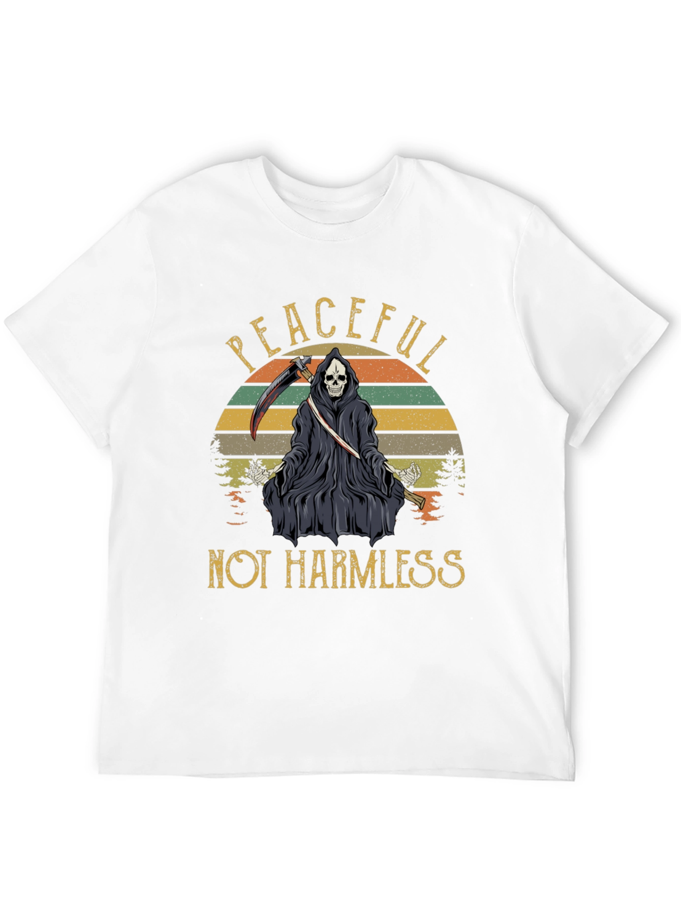 Black Peaceful Not Harmless Grim Reaper Graphic T-Shirt view 12