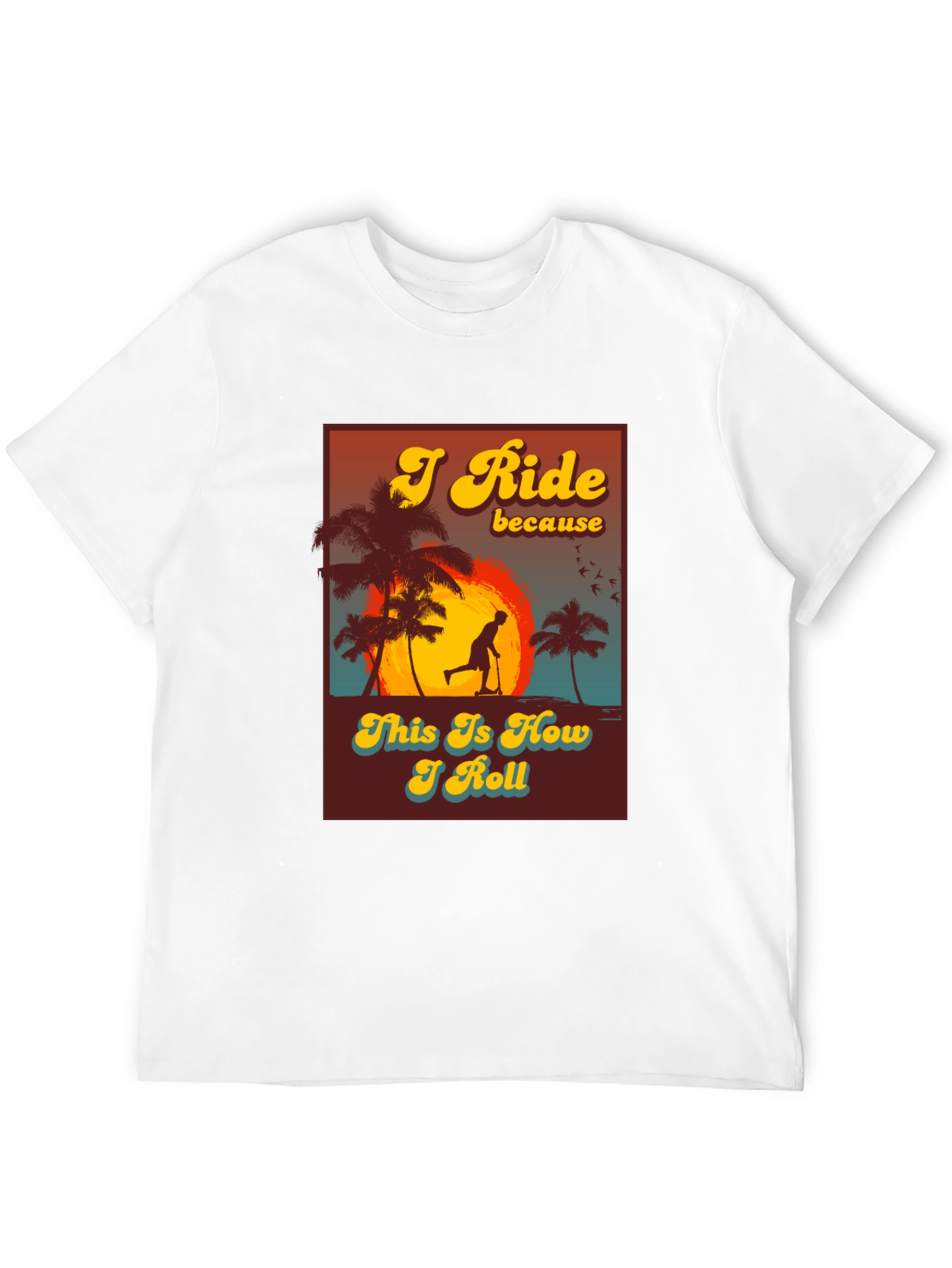 Black I Ride Scooter Tee - Retro Sunset Design view 12