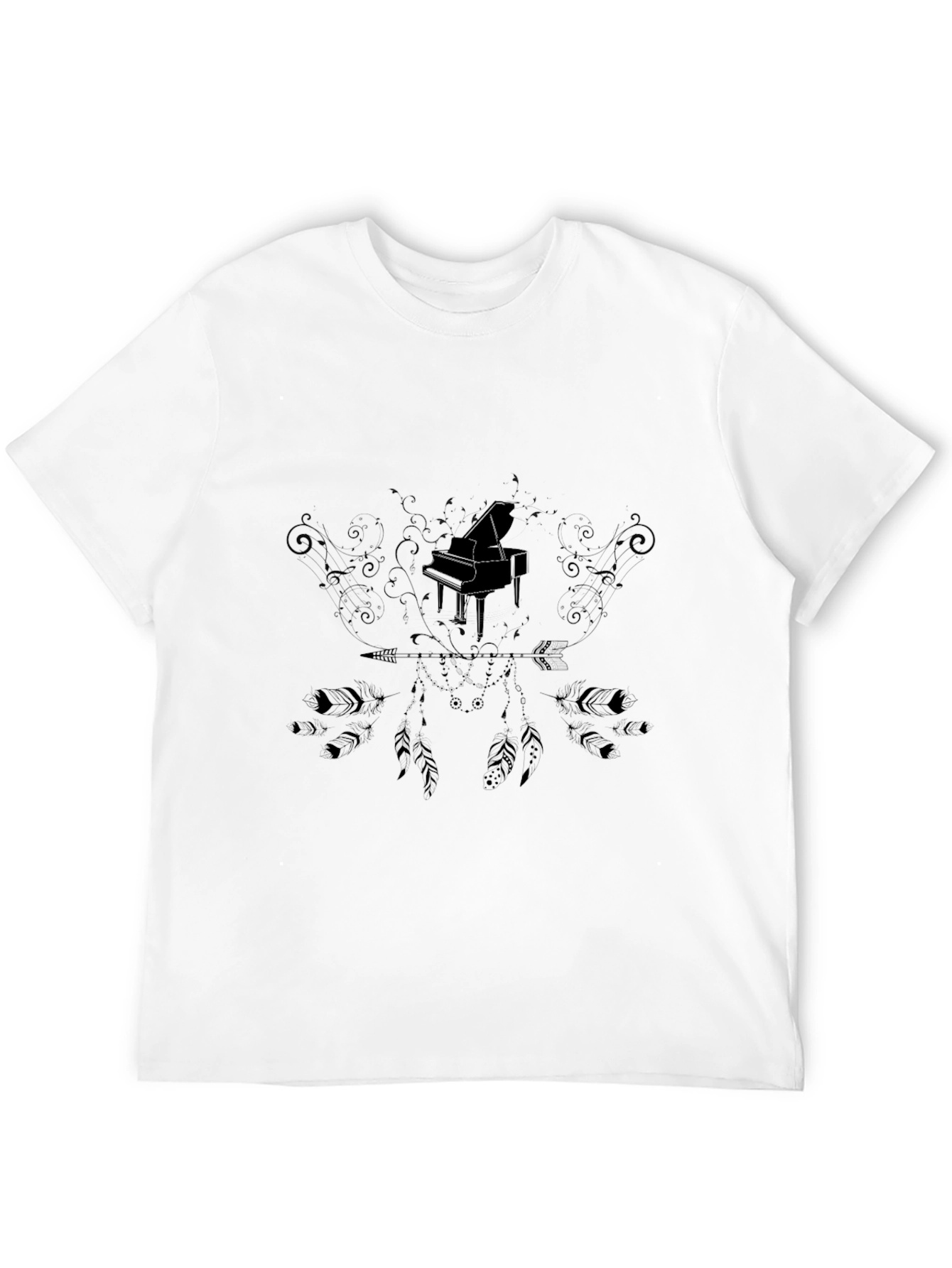 Black Men's Black Graphic Tee - Piano Arrow Design view 12