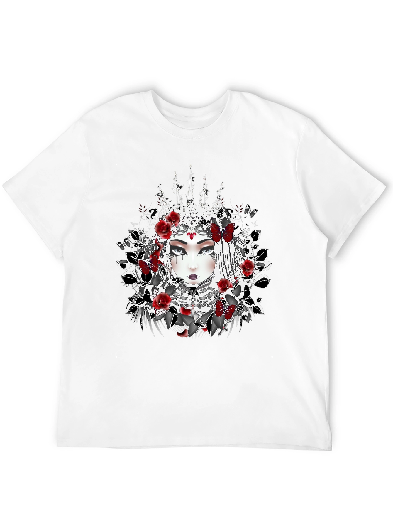 Black Gothic Queen T-Shirt - Floral Crown Design view 12