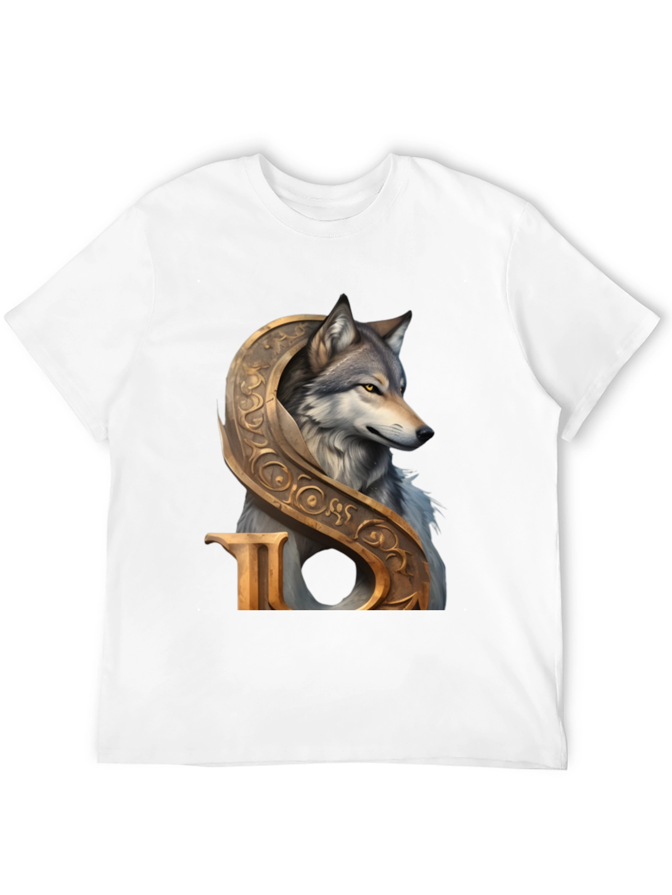 Black Wolf and Ornamental Letter T-Shirt view 12