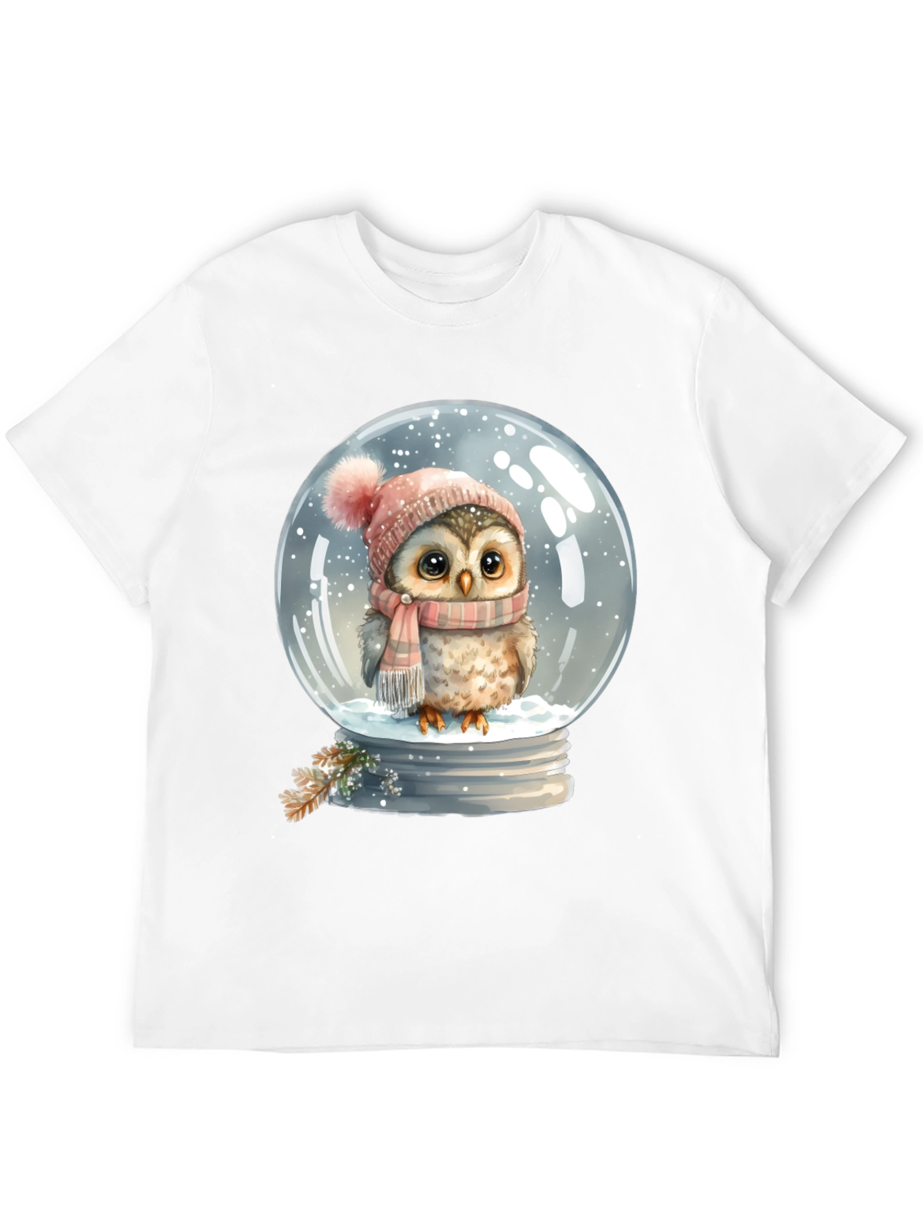 Winter Owl in Snow Globe Black T-Shirt - 12
