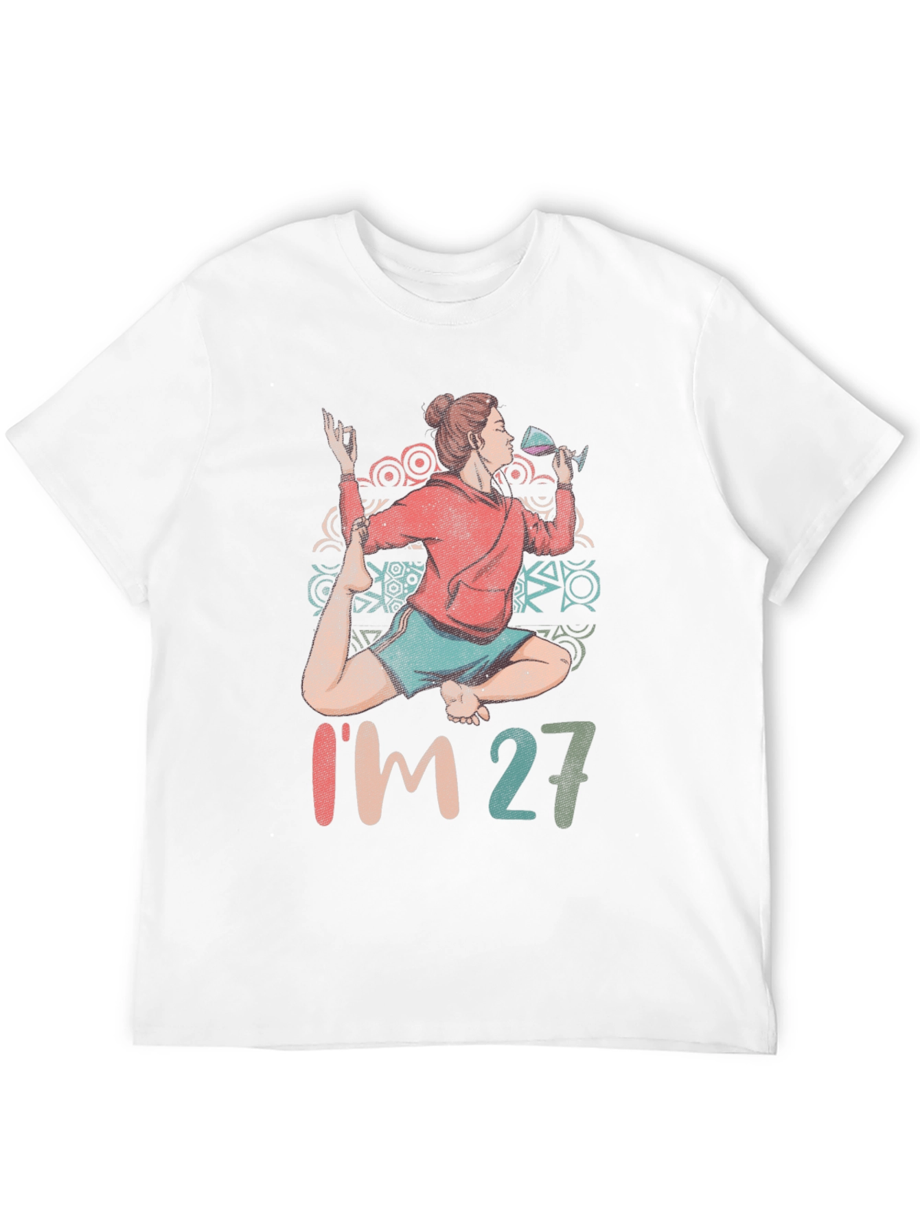 Black Yoga & Wine Birthday T-Shirt - I'm 27 Graphic Tee view 12