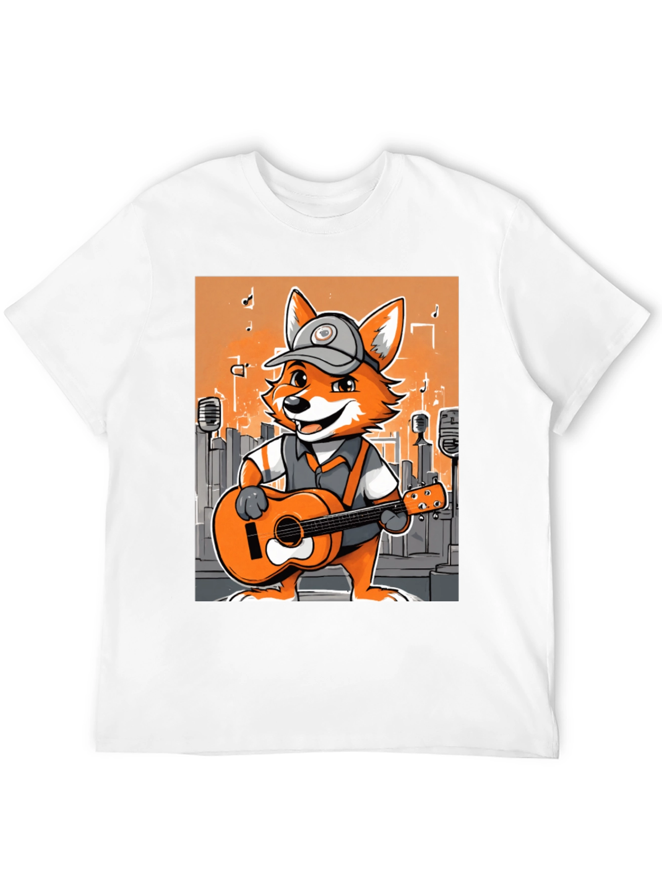 Black Cartoon Fox Musician Graphic Tee view 12