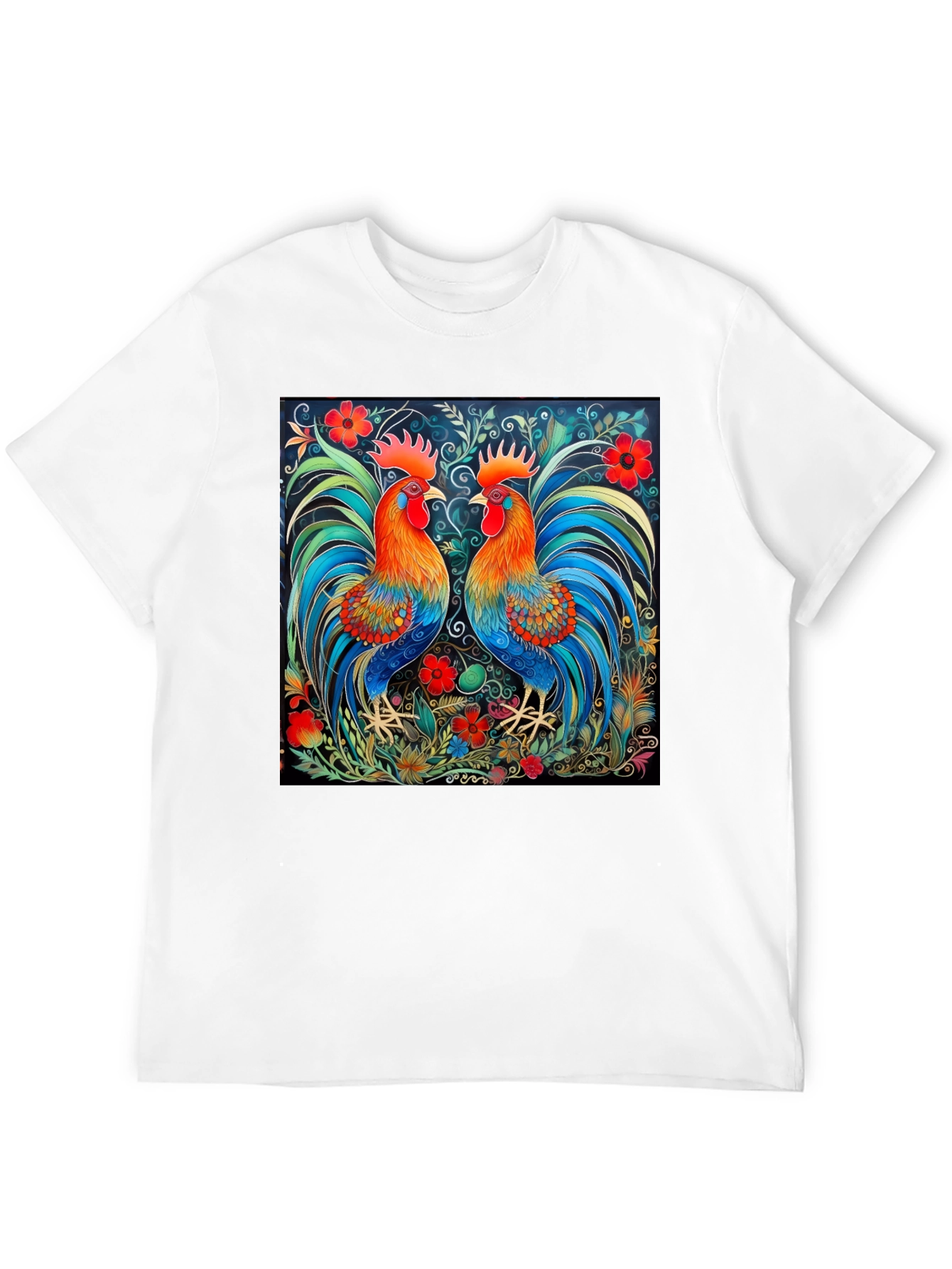 Black Rooster Art Print Black T-Shirt - Stylish Graphic Tee view 12