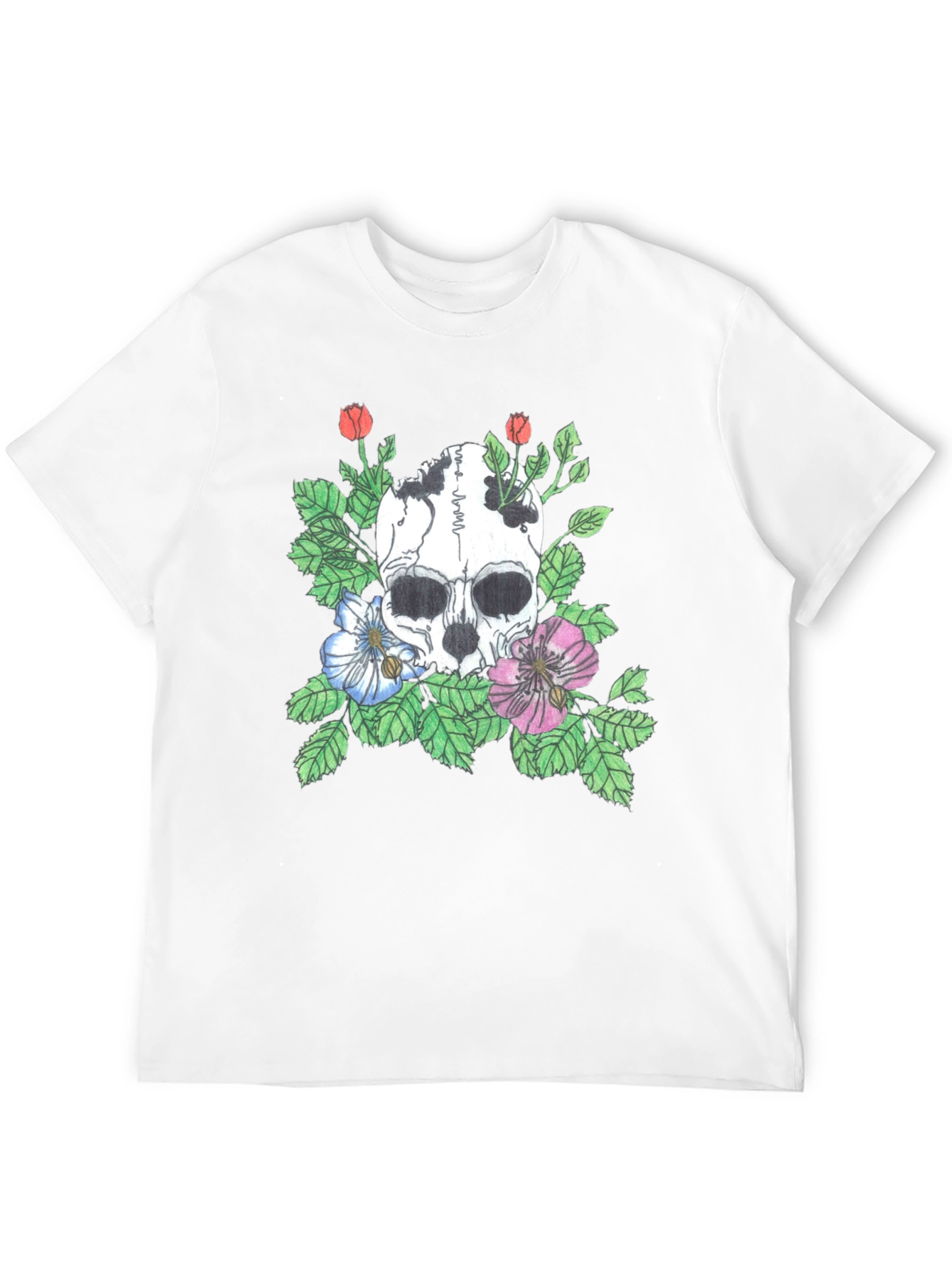 Black Skull Floral Graphic Tee - Stylish Black T-Shirt view 12