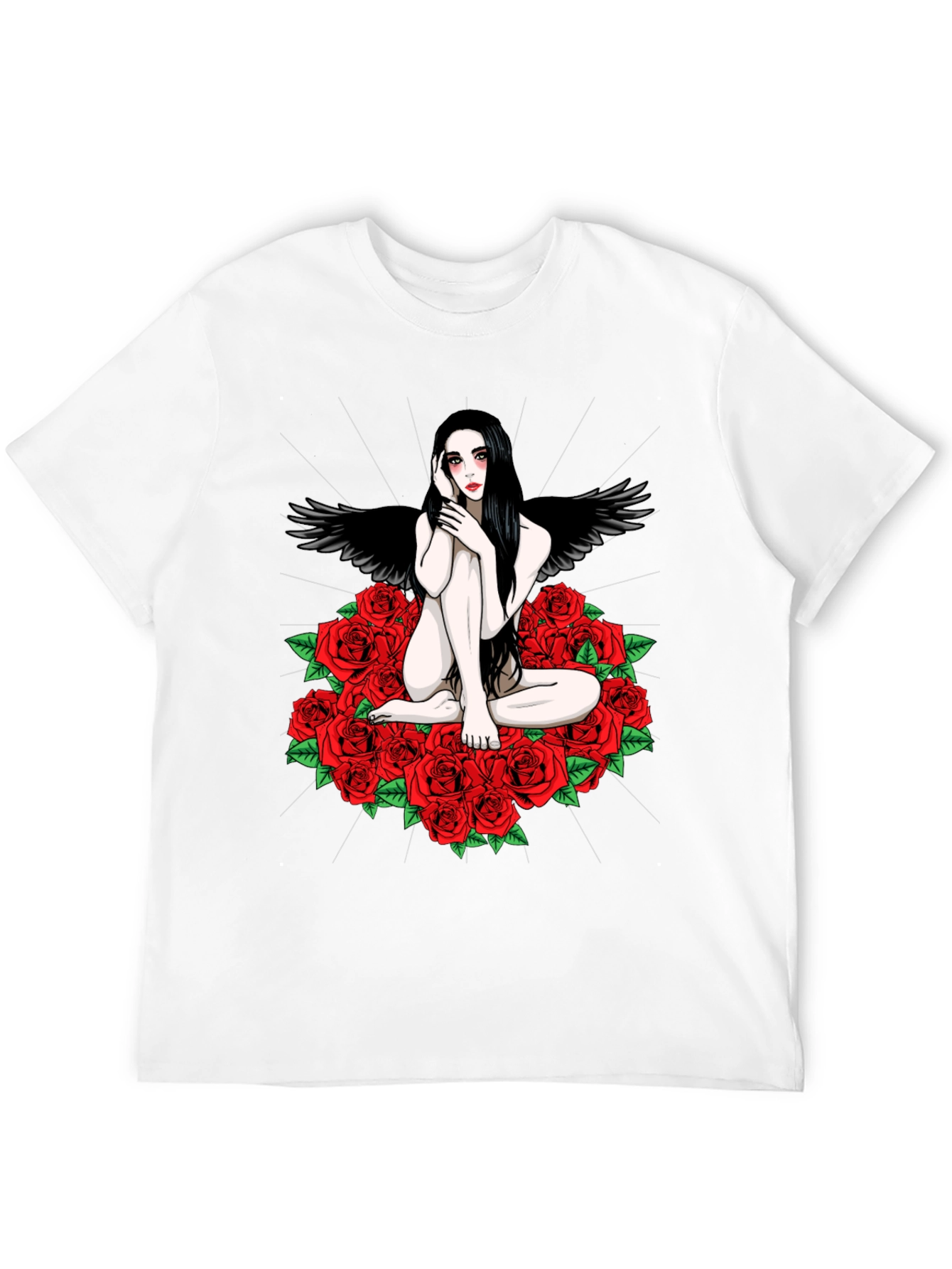 Black Gothic Angel Rose T-Shirt - Dark Fantasy Tee view 12