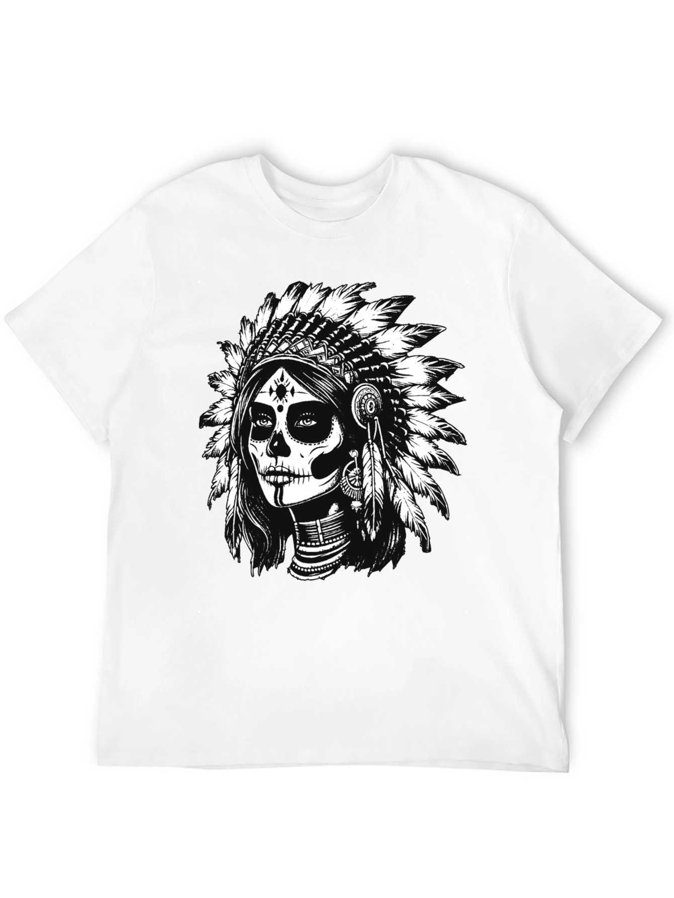 Black Skull Indian Headdress Graphic Tee - Black view 12