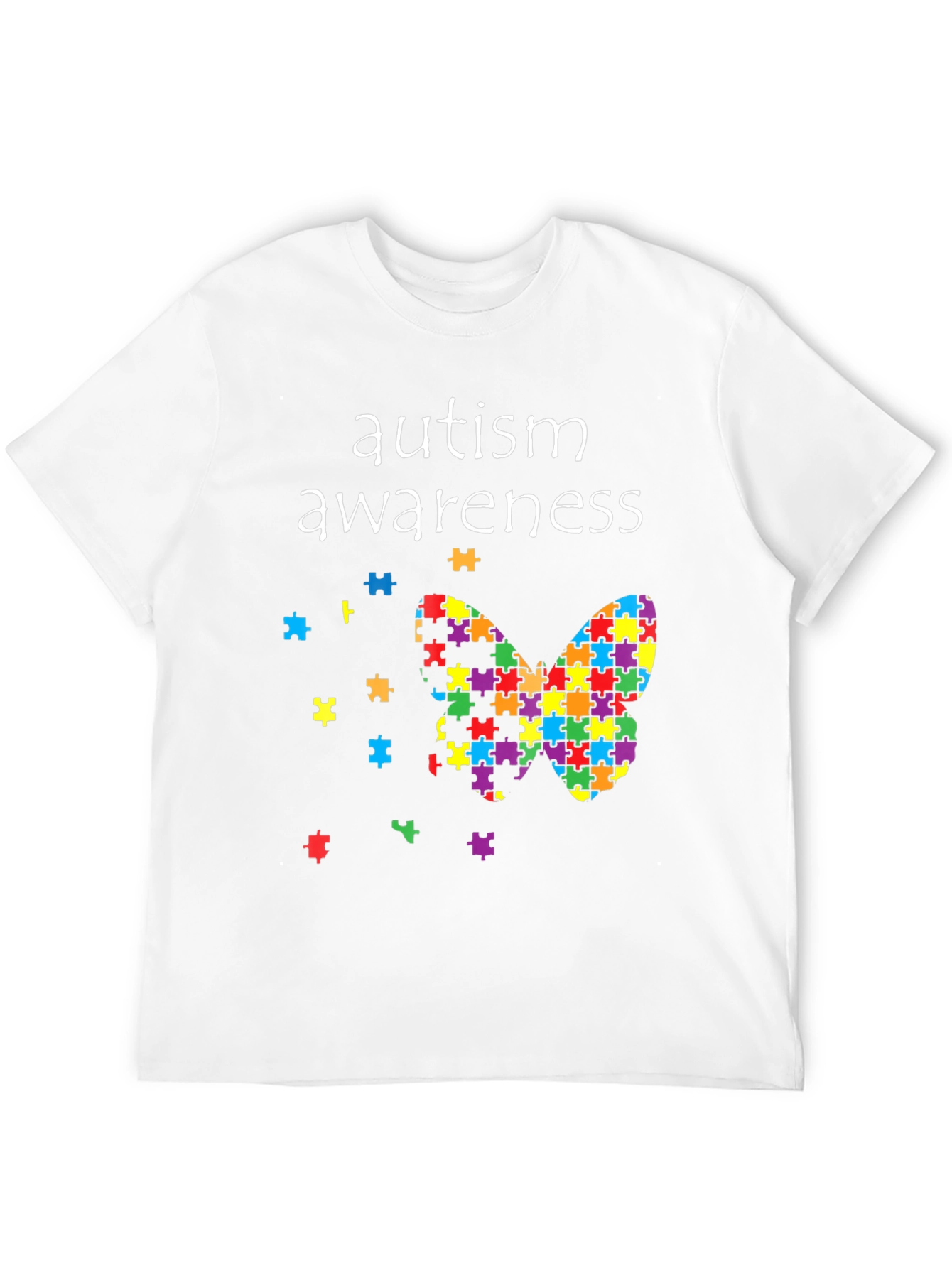 Black Autism Awareness Butterfly Puzzle Piece T-Shirt view 12