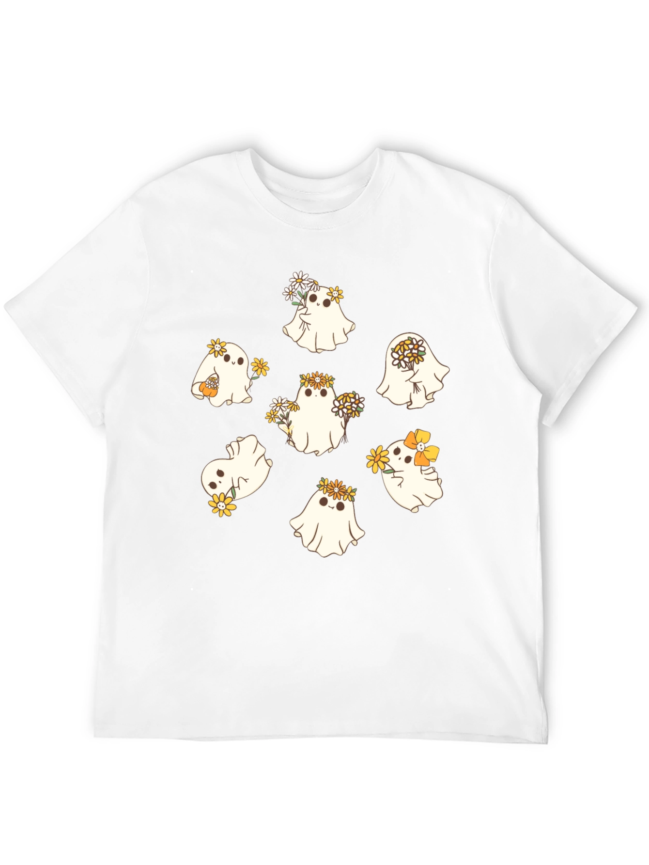 Black Cute Ghost with Flowers Black T-Shirt view 12