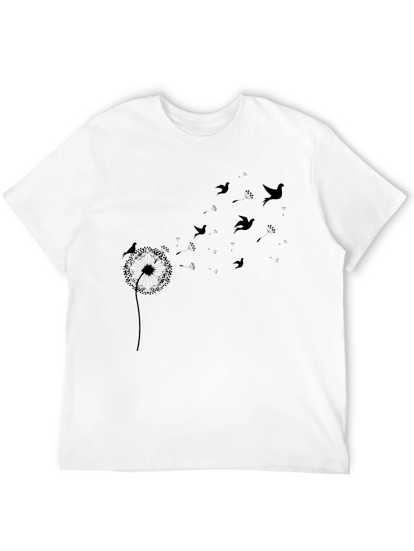 Black Dandelion Bird Print Black T-Shirt view 12