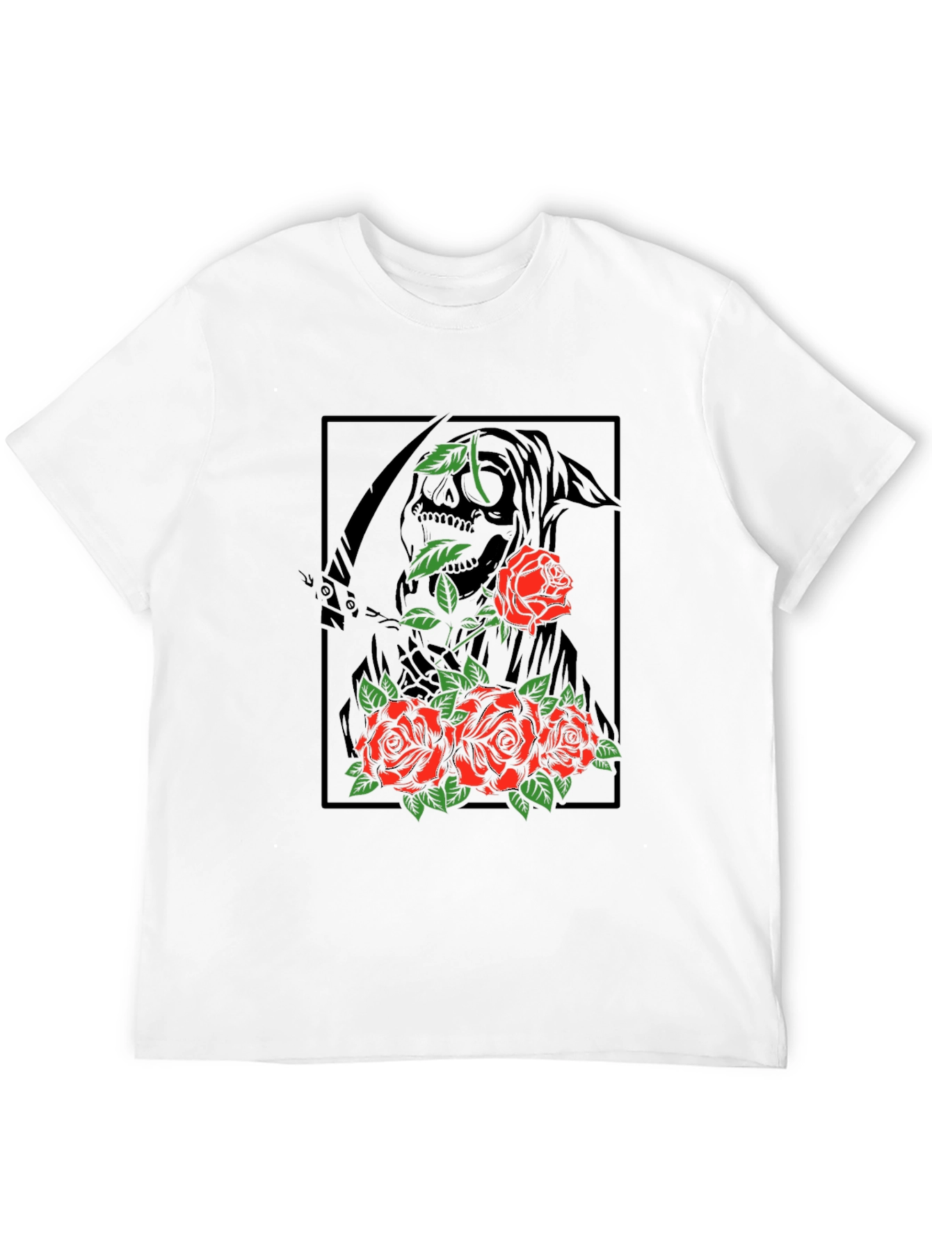 Black Grim Reaper Roses Graphic Print T-Shirt view 12