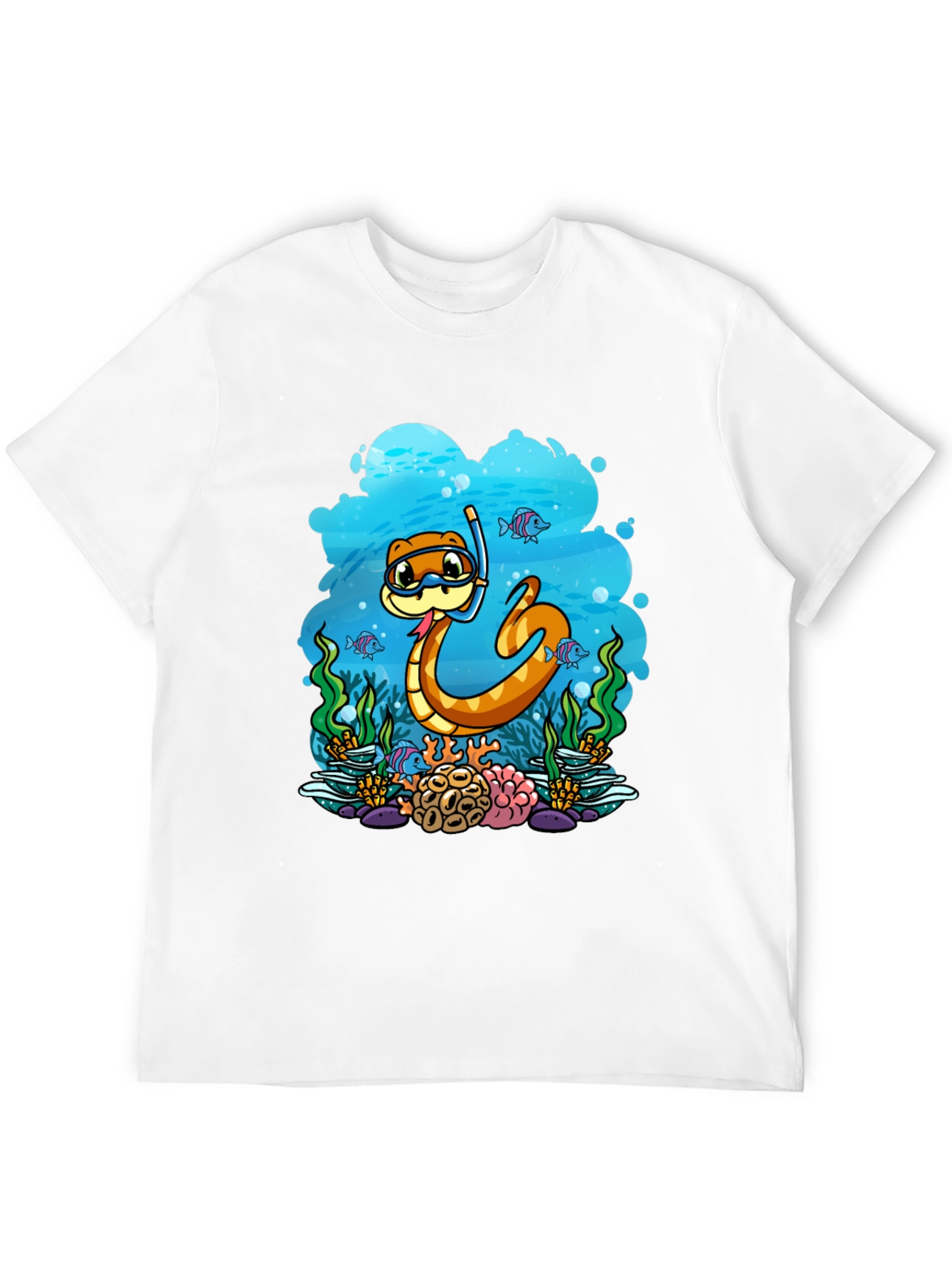 Black Cartoon Snorkeling Snake Graphic Tee view 12