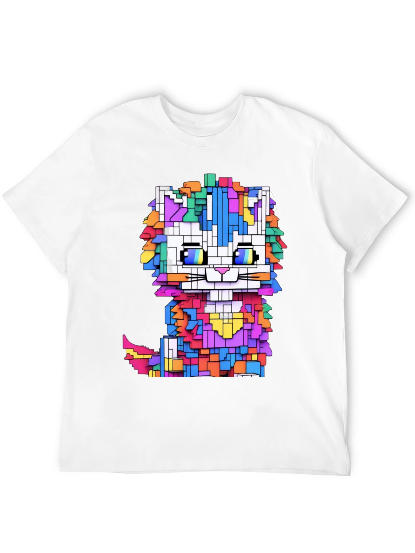 Black Pixel Cat T-Shirt - Funky Geometric Design view 12