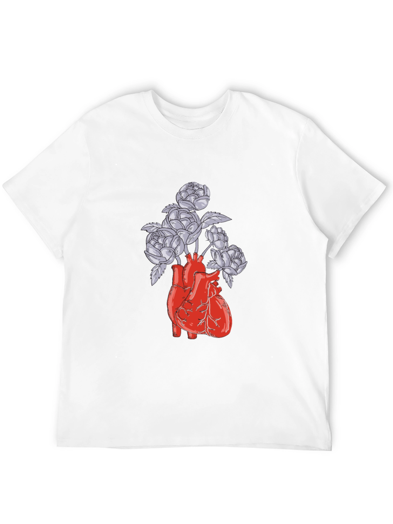 Black Anatomical Heart and Flowers Graphic T-Shirt view 12
