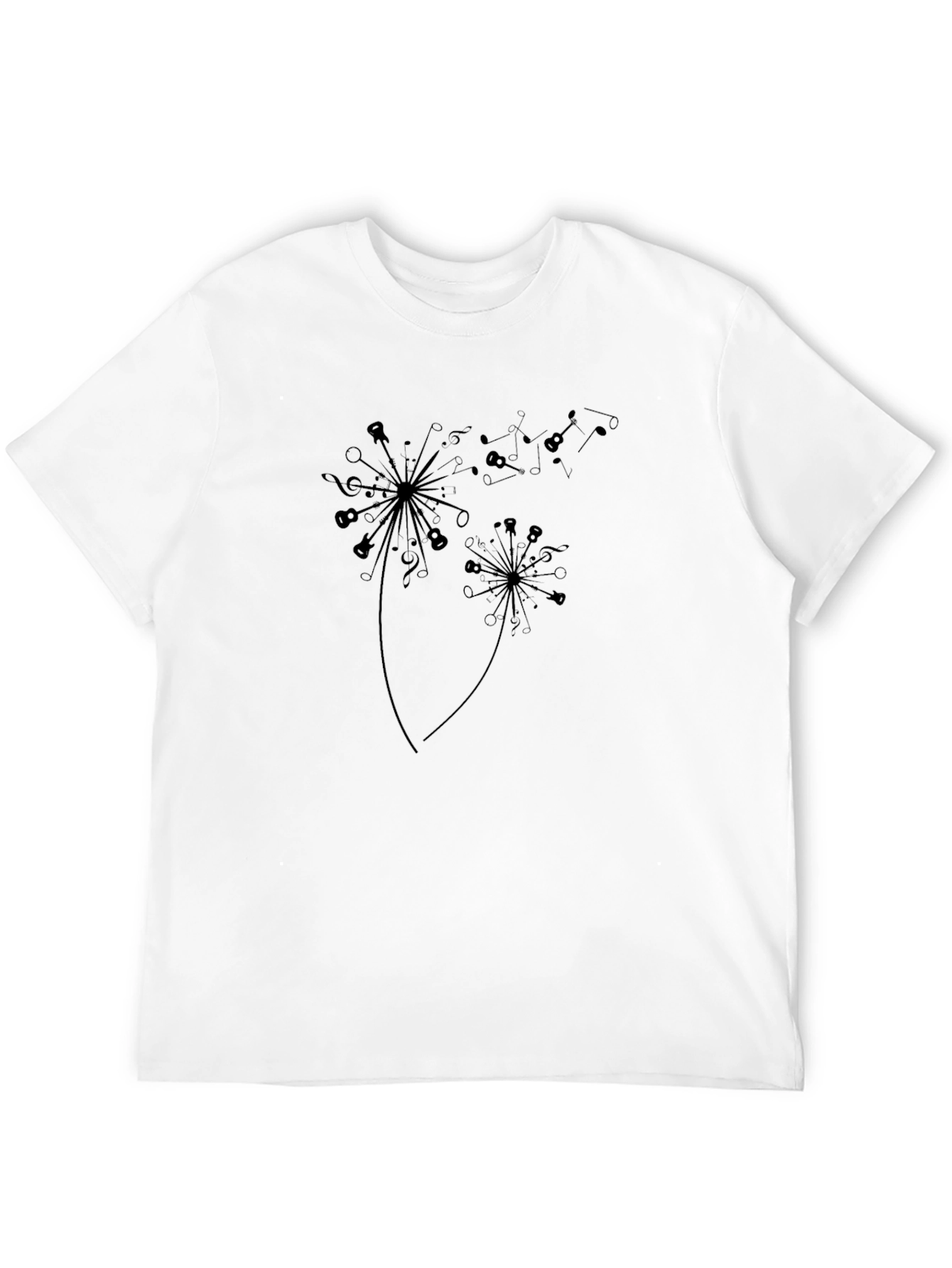 Black Music Note Dandelion Graphic Black T-Shirt view 12