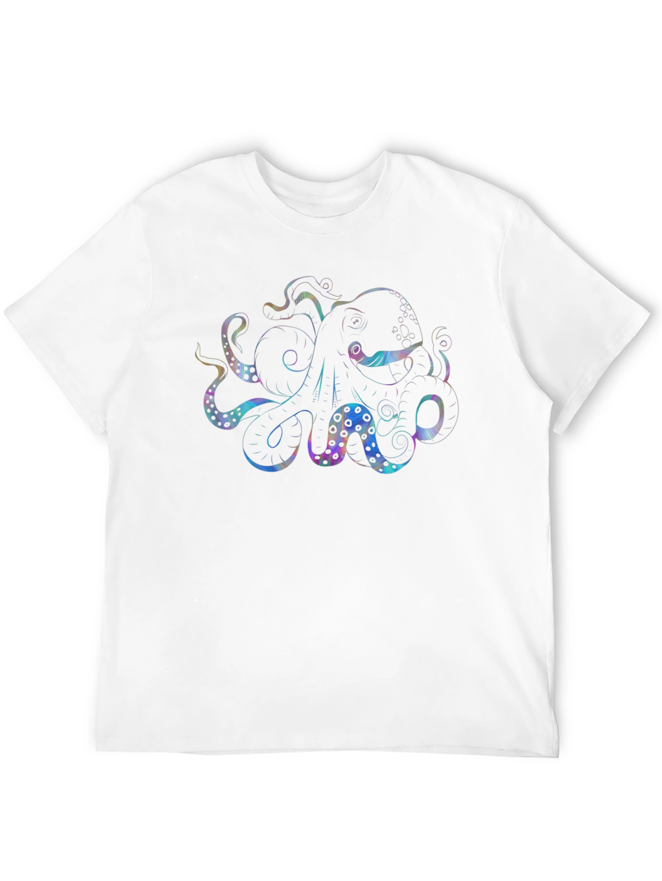 Black Men's Black T-Shirt with Holographic Octopus Graphic view 12