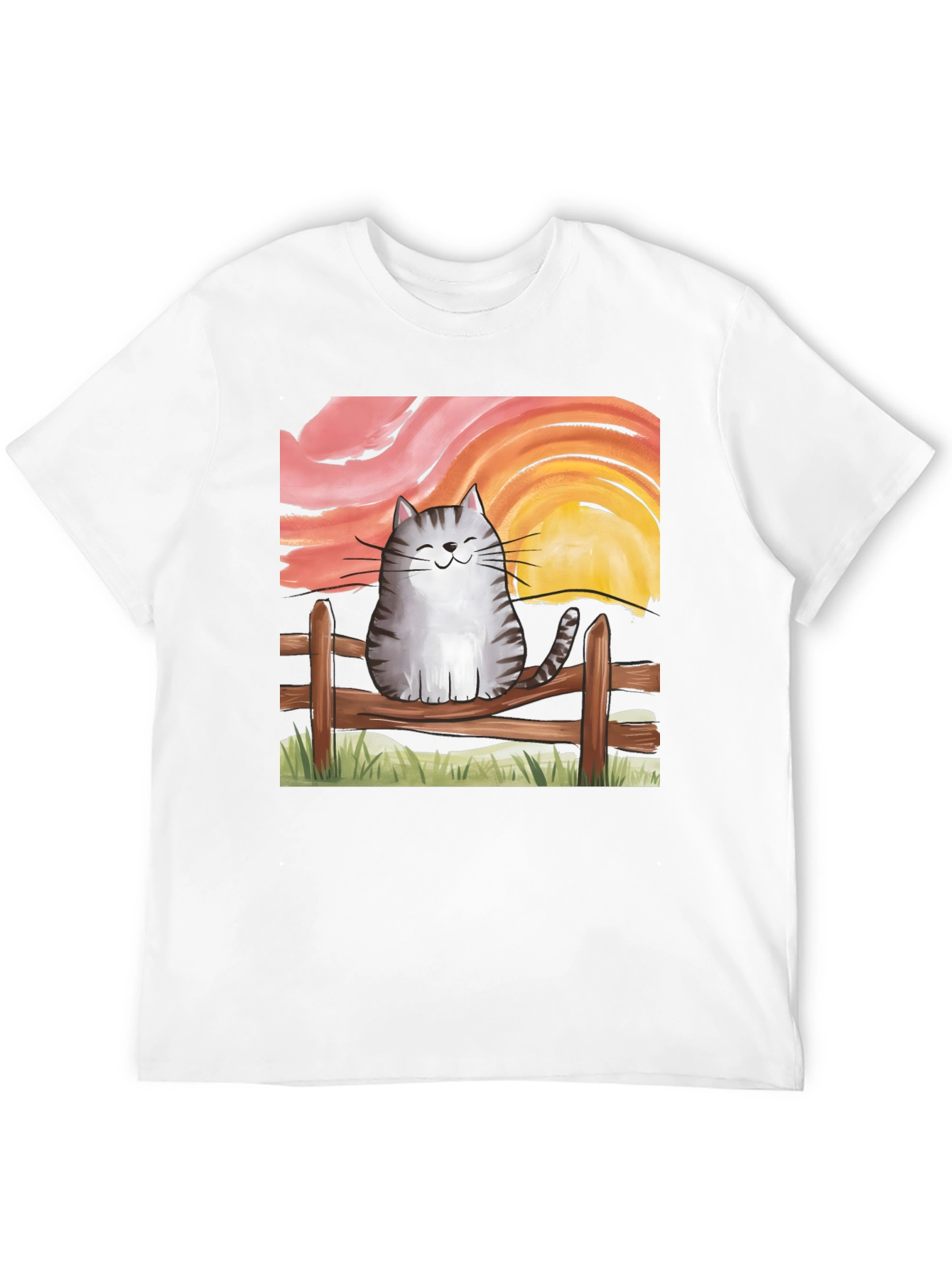 Black Cat on Fence Sunset Graphic Tee view 12