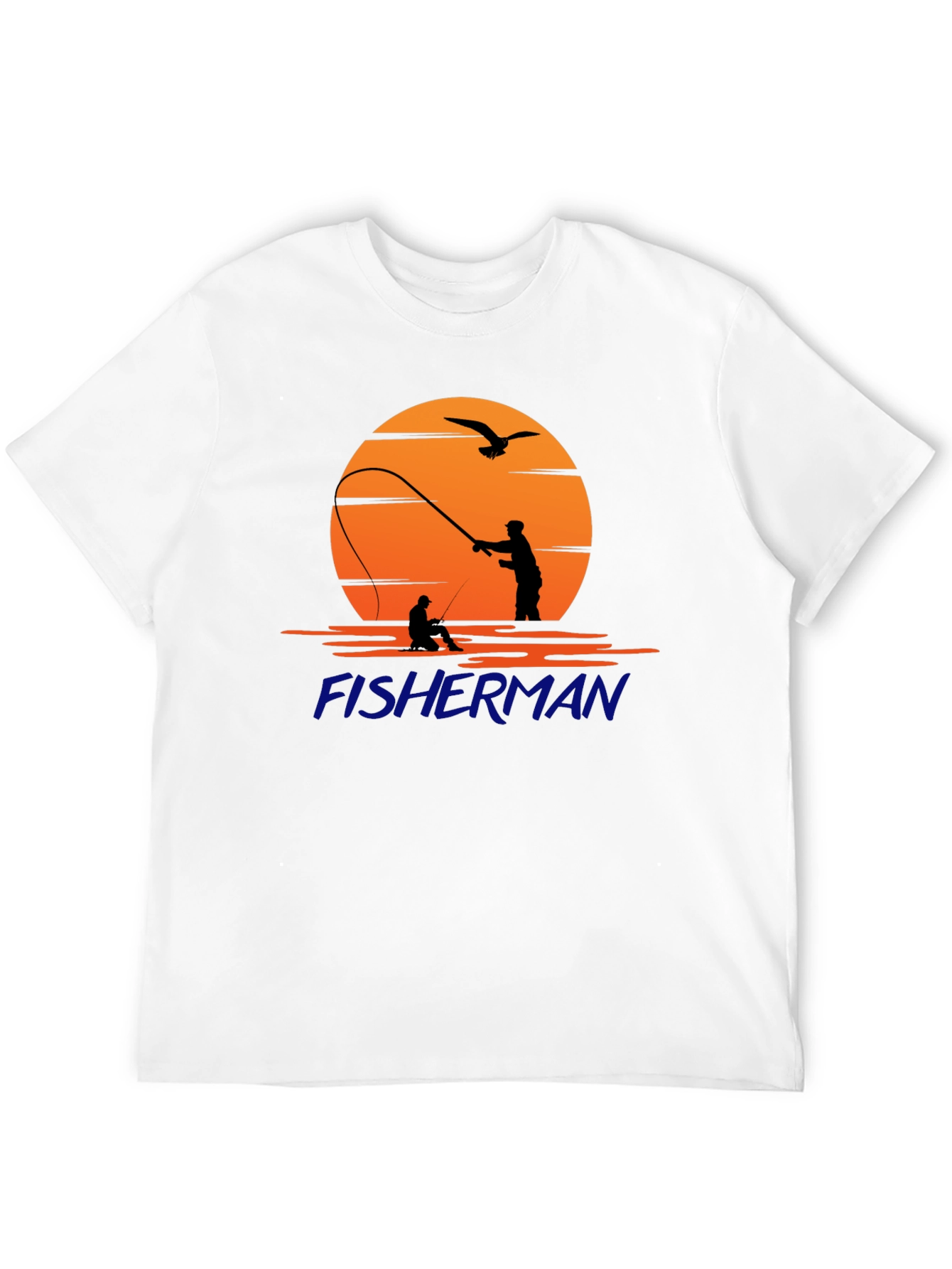 Black Fisherman Silhouette Graphic T-Shirt - Unisex Black Tee view 12
