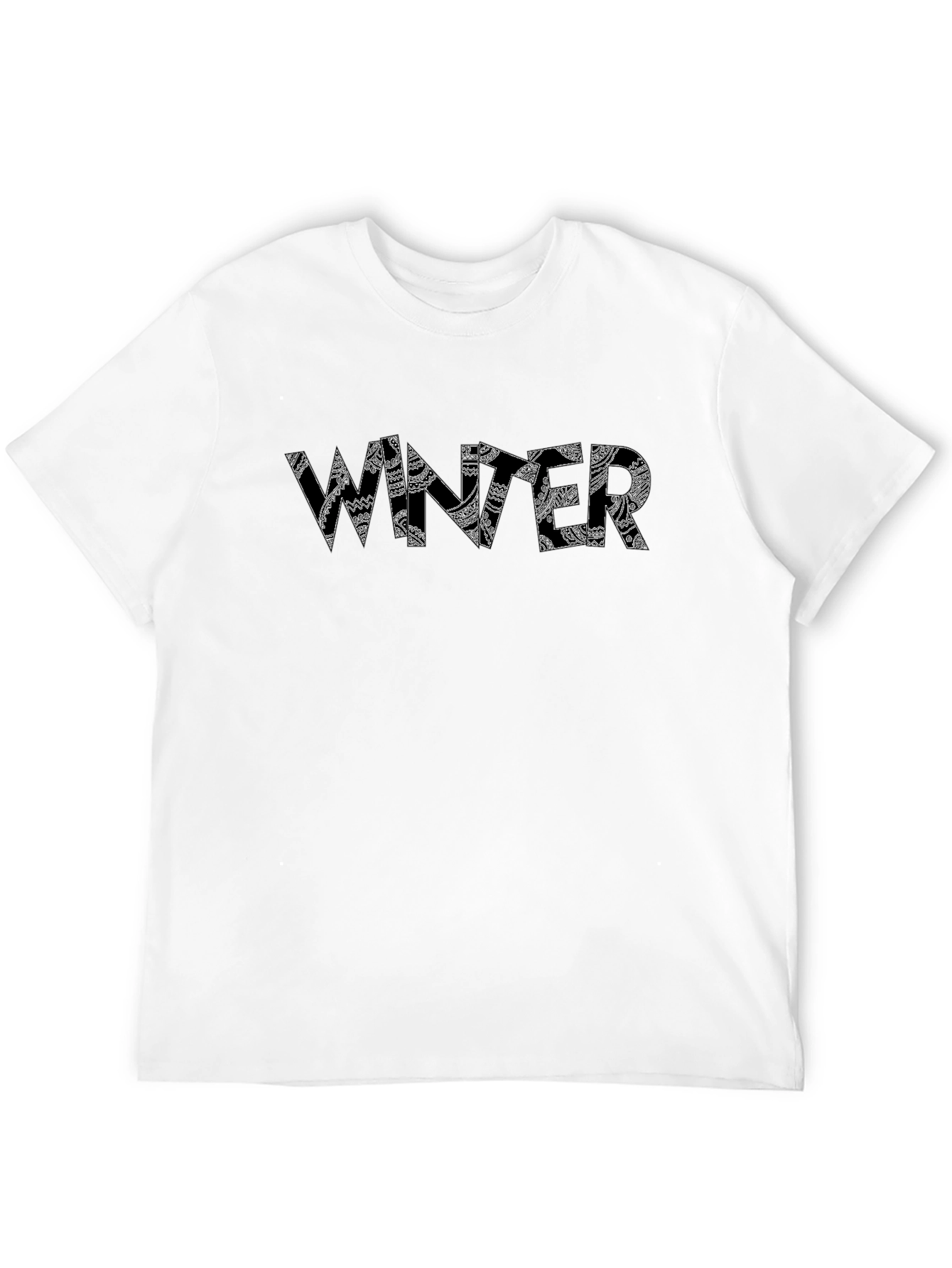 Black Winter Pattern Print Black T-Shirt view 12