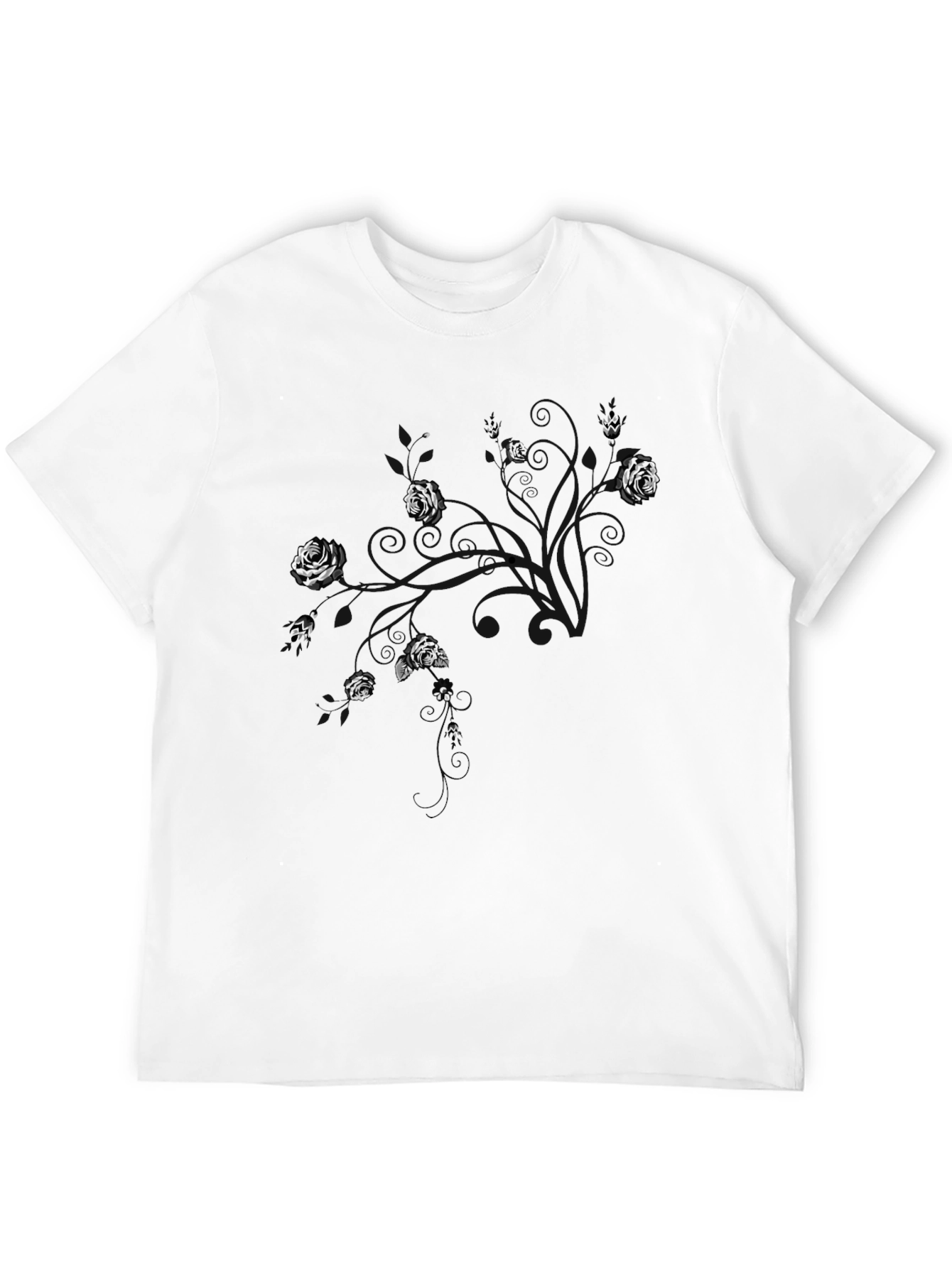 Black Men's Black T-Shirt with Floral Abstract Design view 12