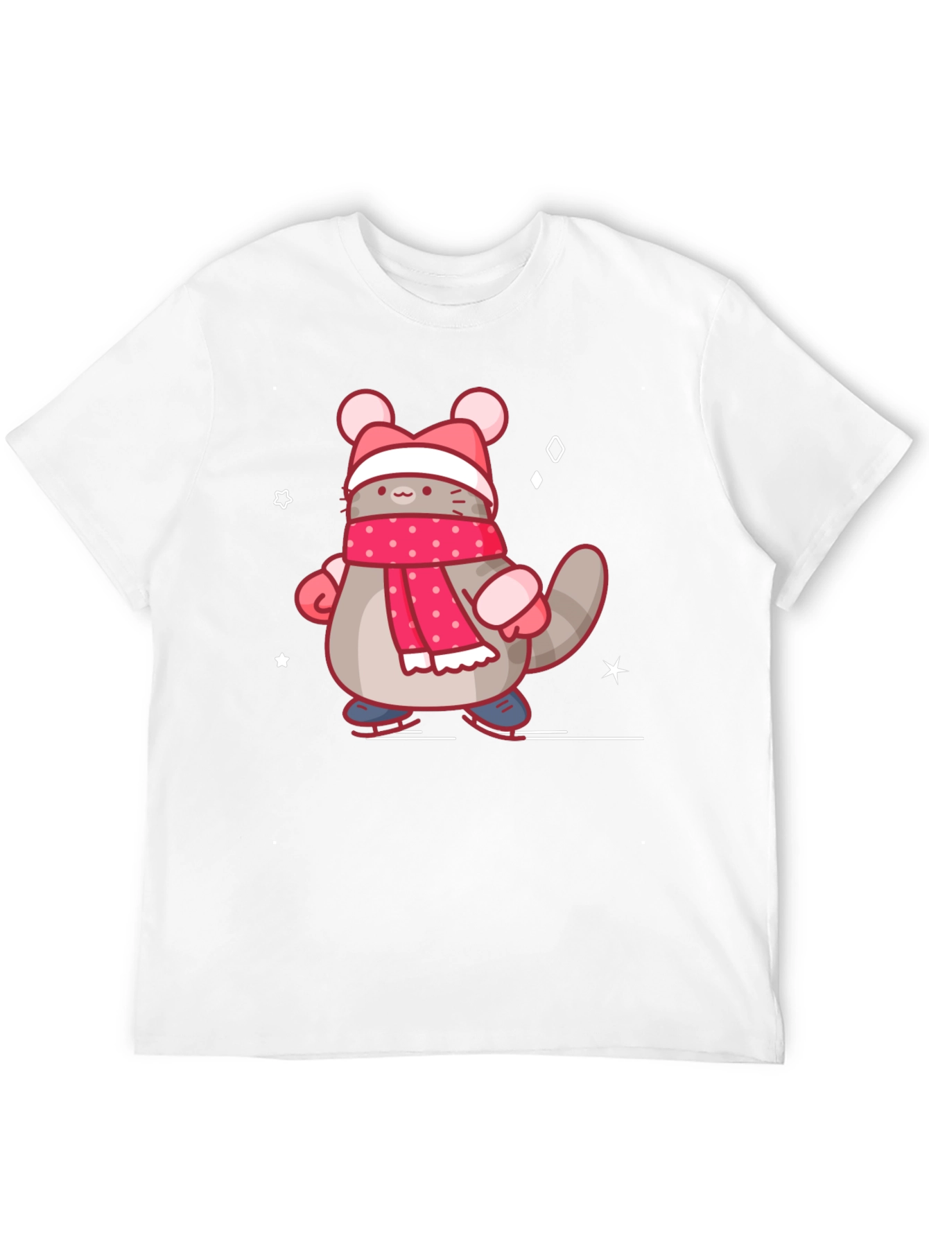 Black Cute Cartoon Cat in Winter Gear T-Shirt view 12