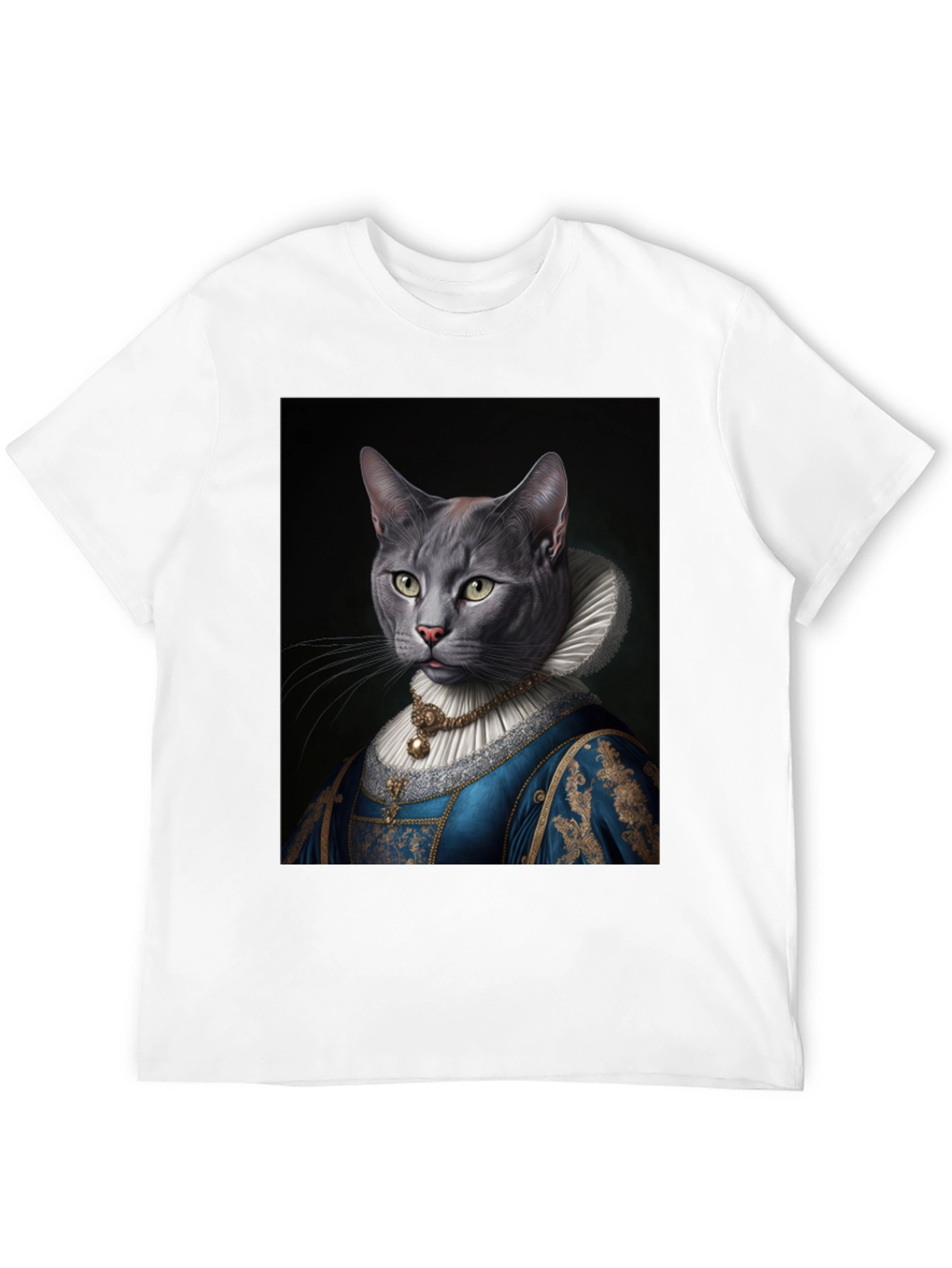 Black Royal Cat Portrait T-Shirt - Quirky Renaissance Style view 12