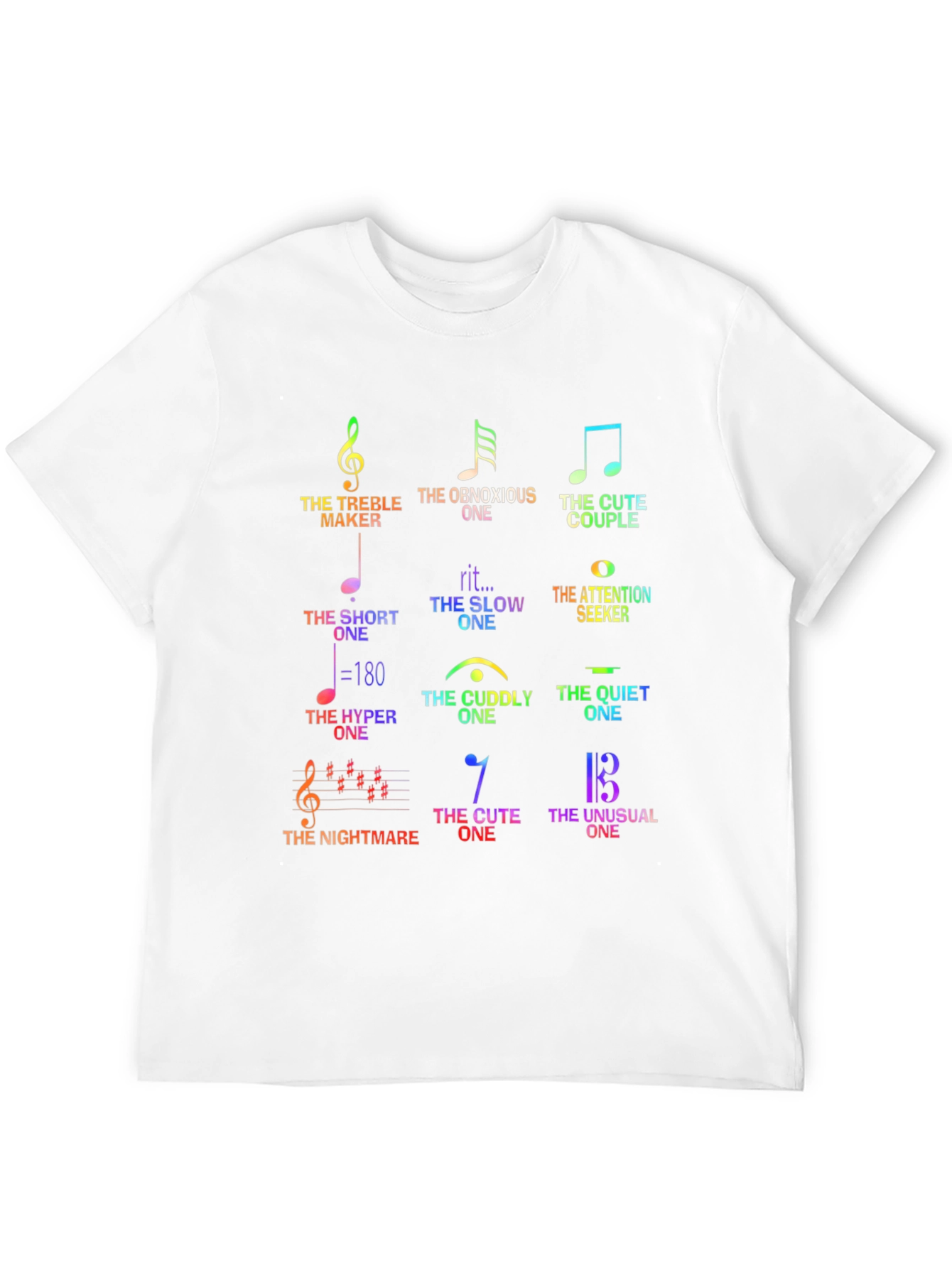 Black Musical Humor Graphic Tee - 'The Music Note Personalities' Shirt view 12