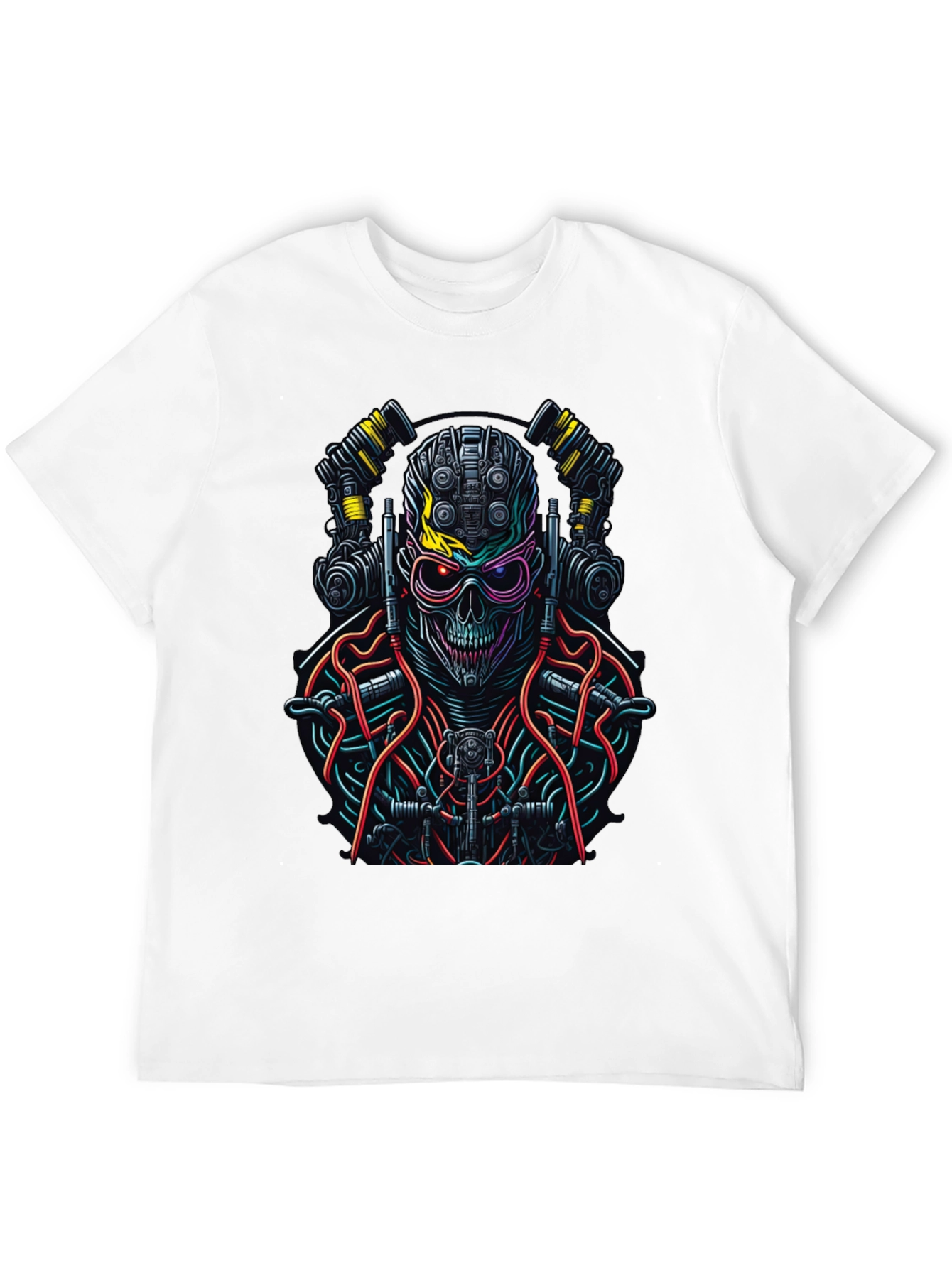 Black Cyberpunk Skull Graphic Tee - Unique Robot Skeleton Design view 12