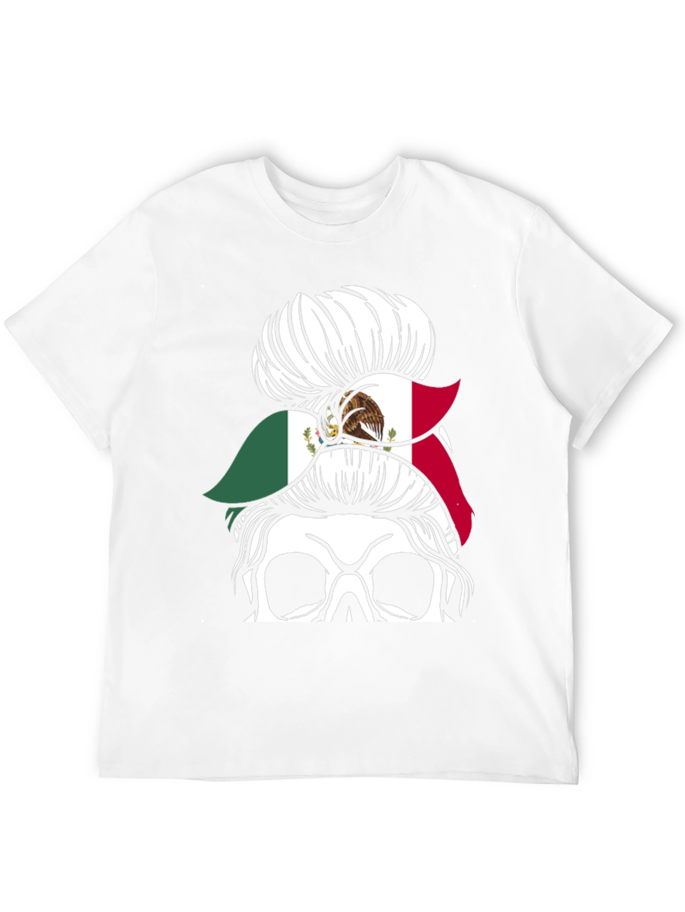 Mexican Flag Skull Messy Bun T-Shirt - 12