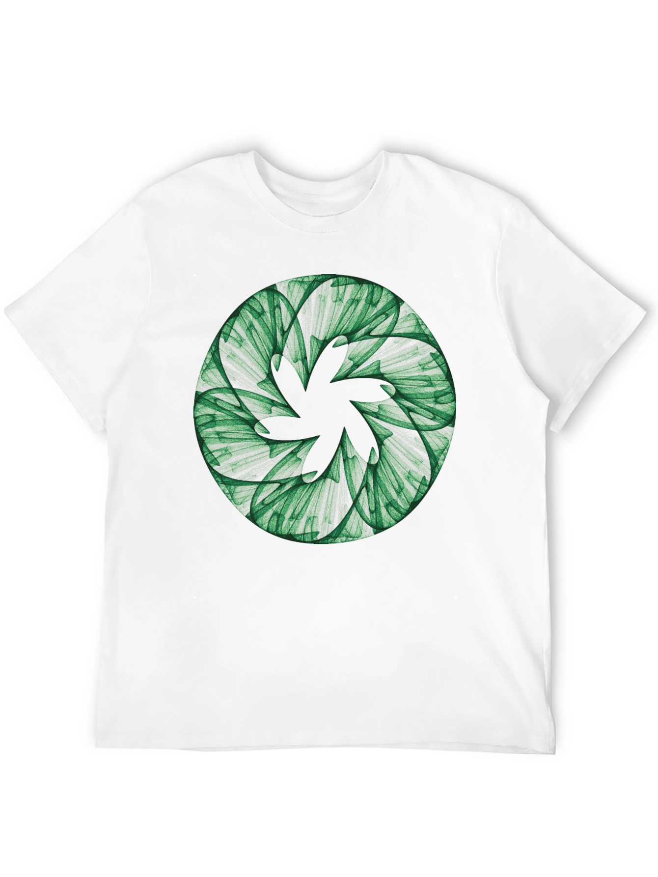 Black Abstract Green Floral Pattern Black T-Shirt view 12