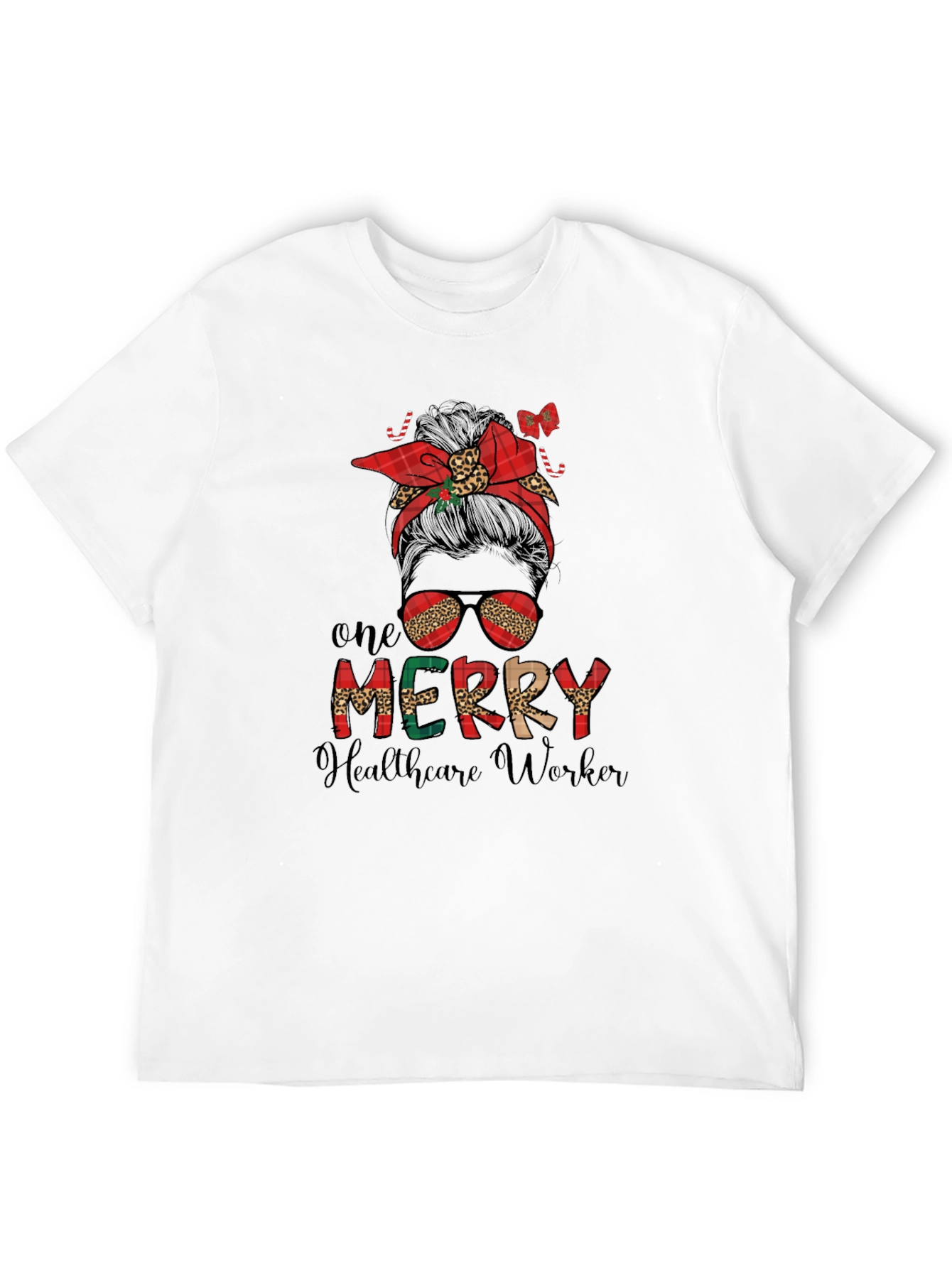 Black One Merry Healthcare Worker Messy Bun T-Shirt view 12