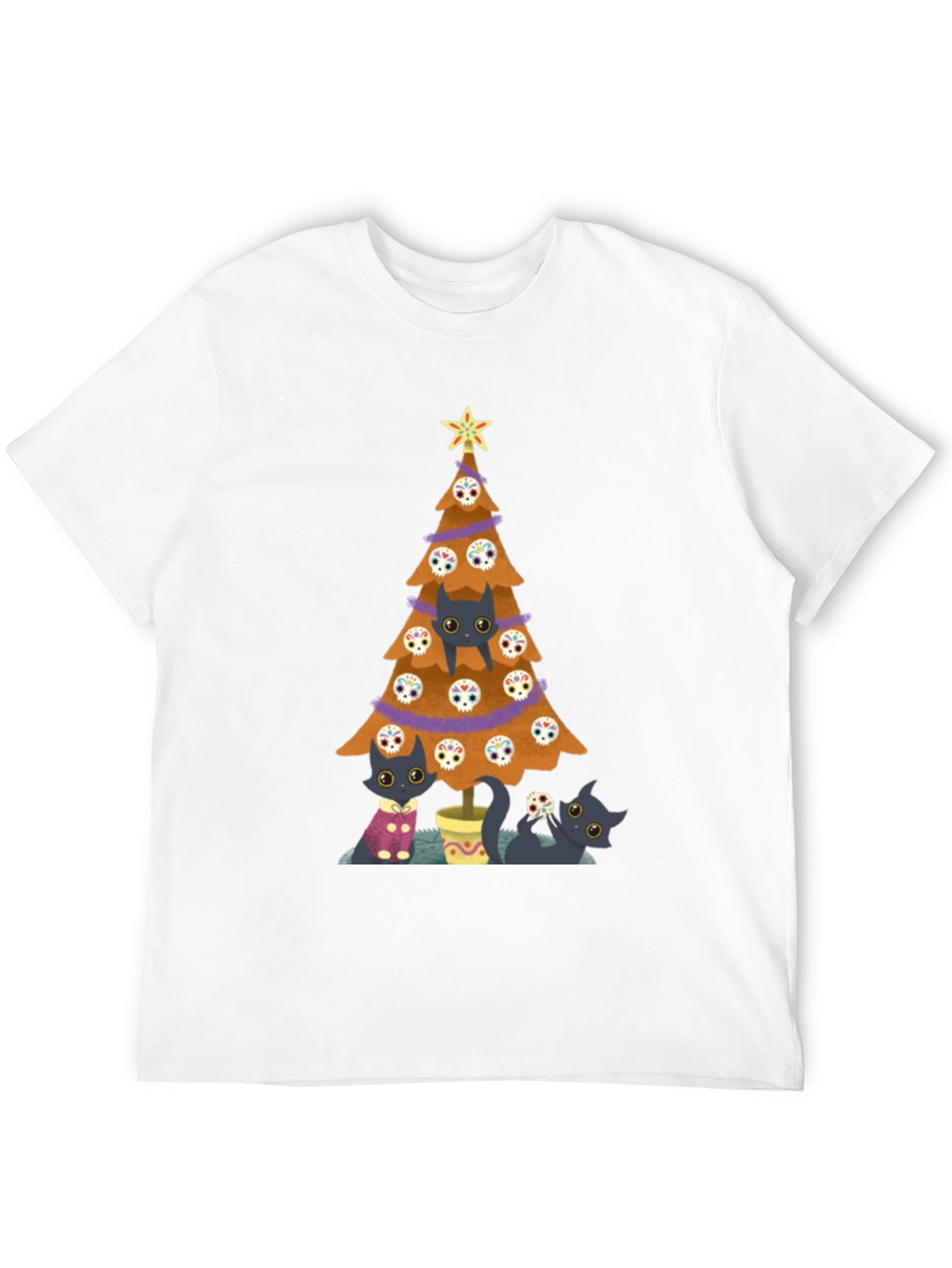Black Cat Christmas Tree Black T-Shirt view 12