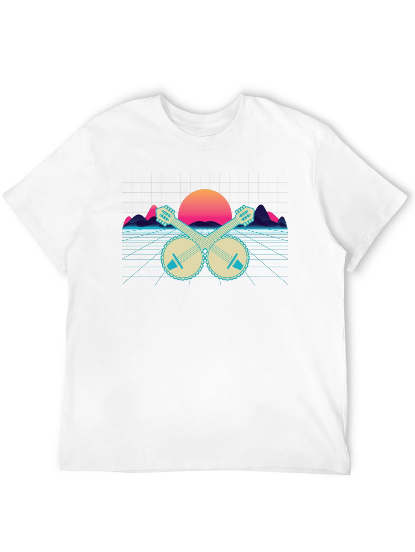 Black Retro Banjo Sunset T-Shirt - Musical Synthwave Tee view 12