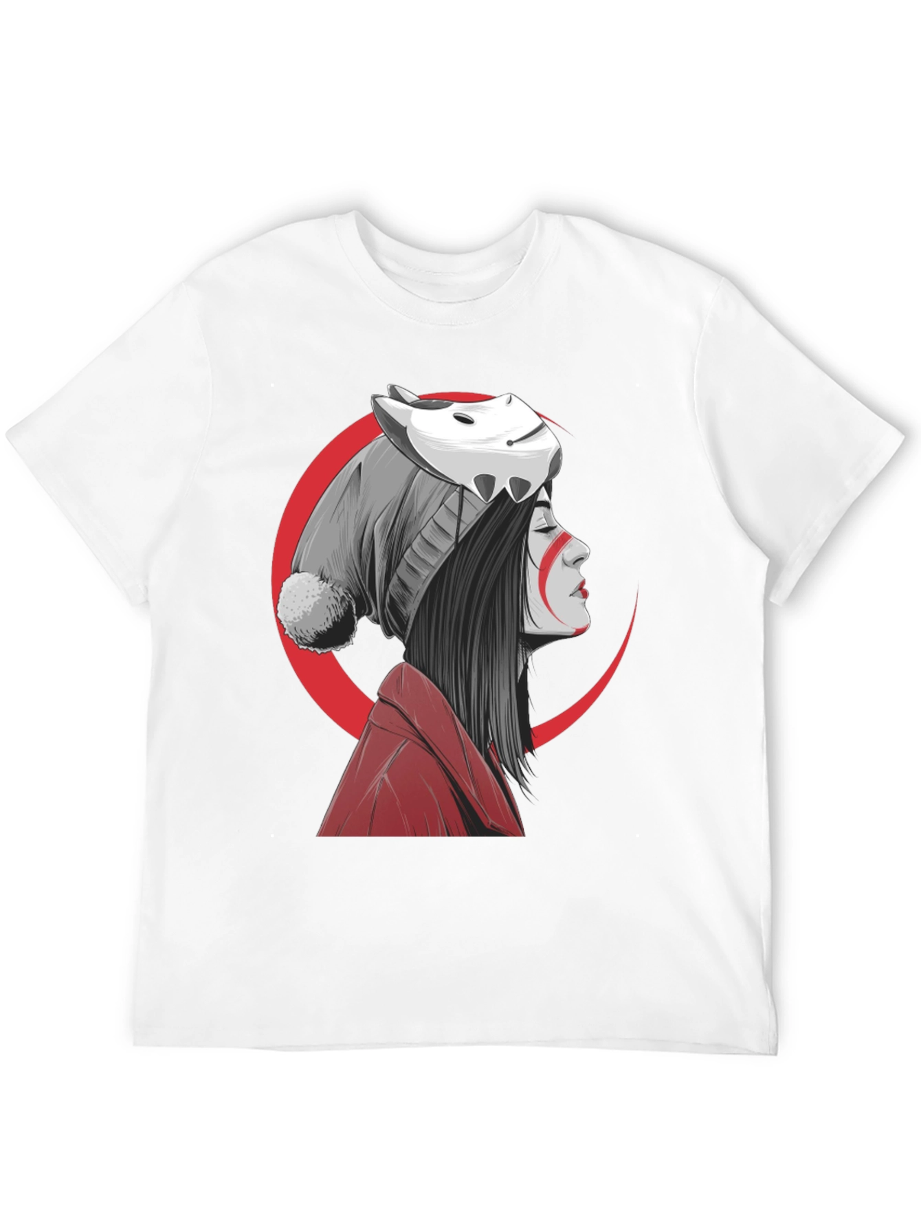 Black Anime Girl Mask Graphic Tee - Soft Cotton Blend Shirt view 12