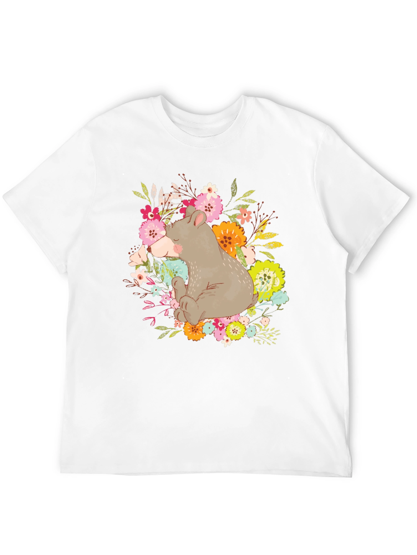 Black Cute Bear Floral T-Shirt - Unisex Graphic Tee view 12