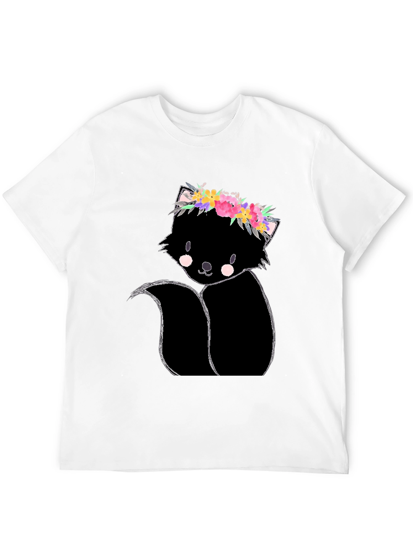 Black Floral Skunk Graphic Tee - Unisex Black T-Shirt view 12