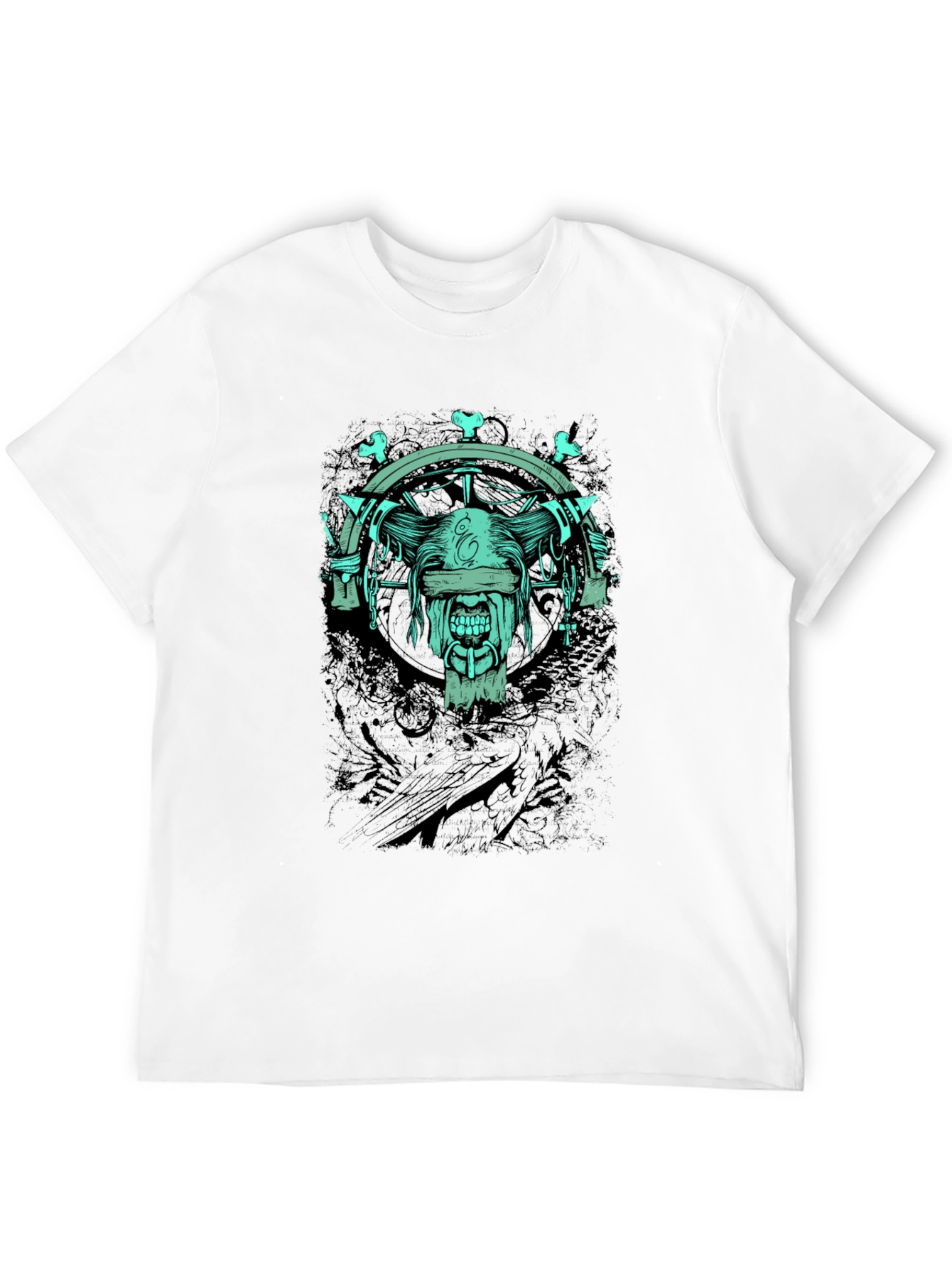 Black Men's Black Graphic T-Shirt - Mystic Blinded Skull Design view 12