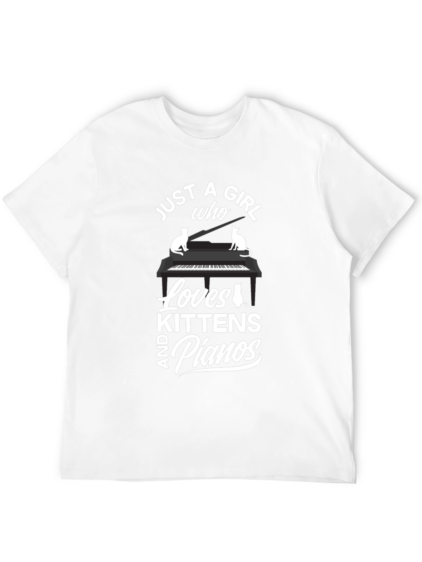 Black Just a Girl Who Loves Kittens and Pianos Black T-Shirt view 12