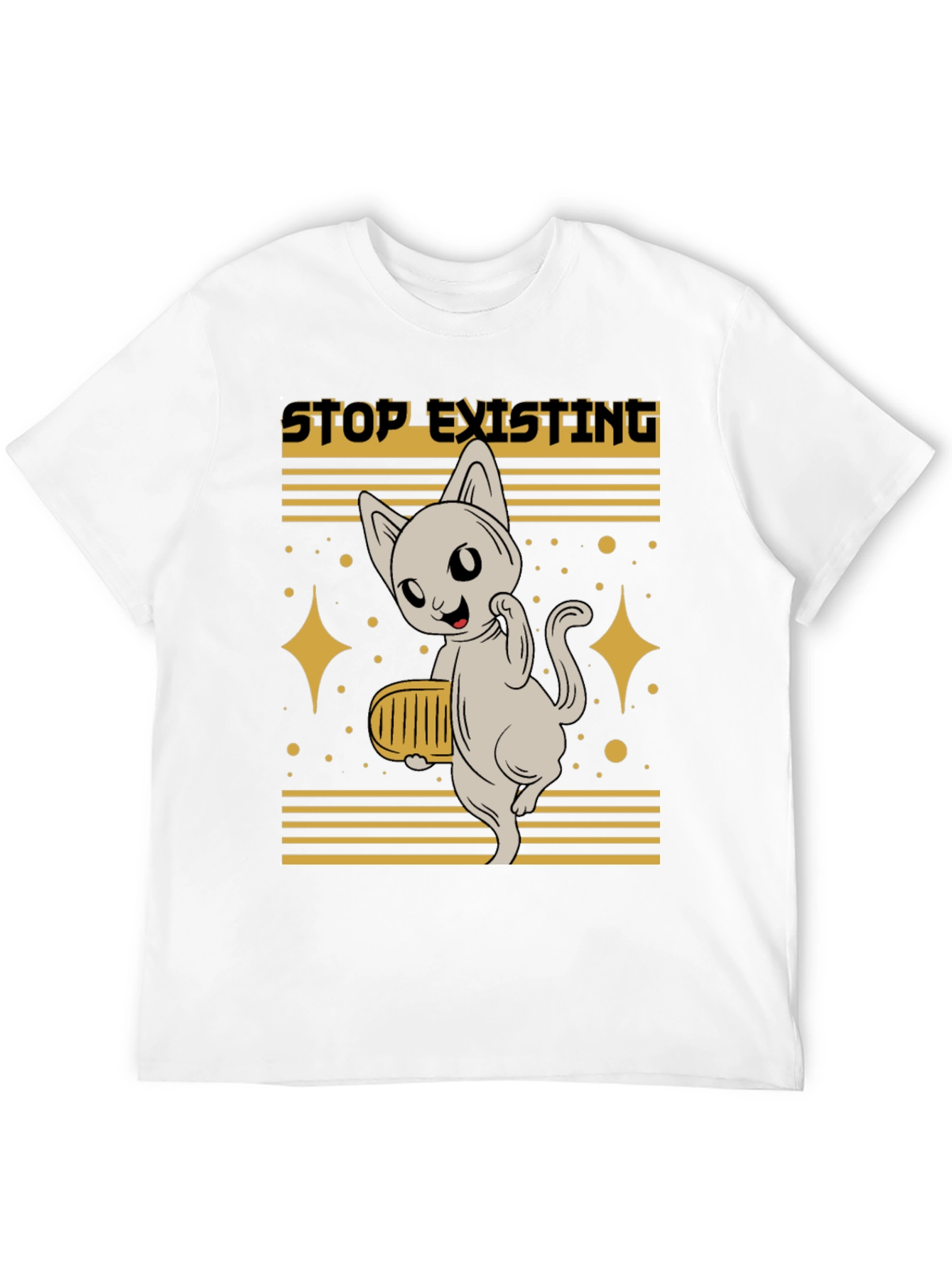 Black Stop Existing Cat Graphic Tee - Men's Black T-Shirt view 12