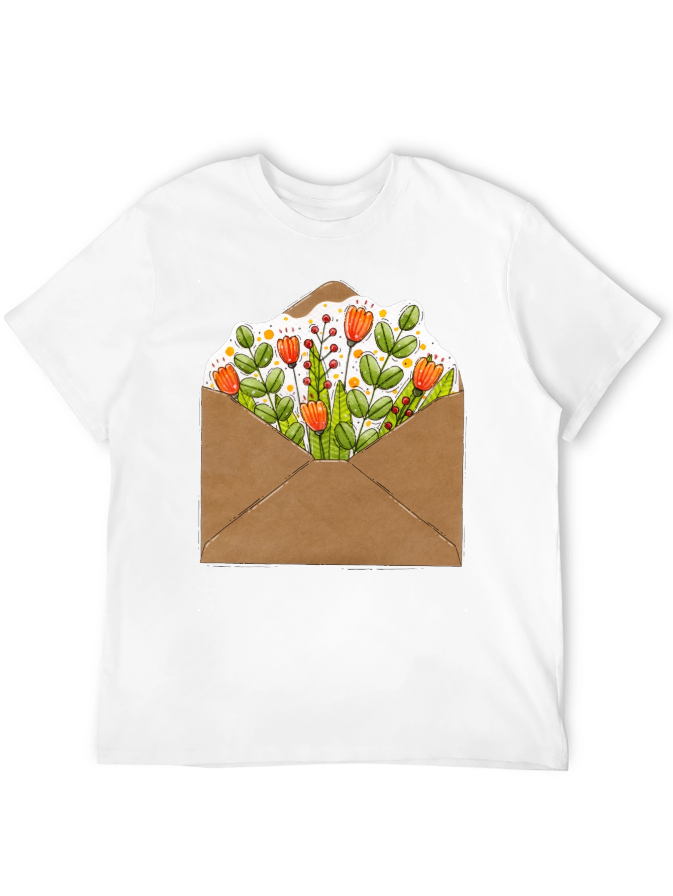 Black Floral Envelope Graphic Tee - Trendy Unisex T-Shirt view 12