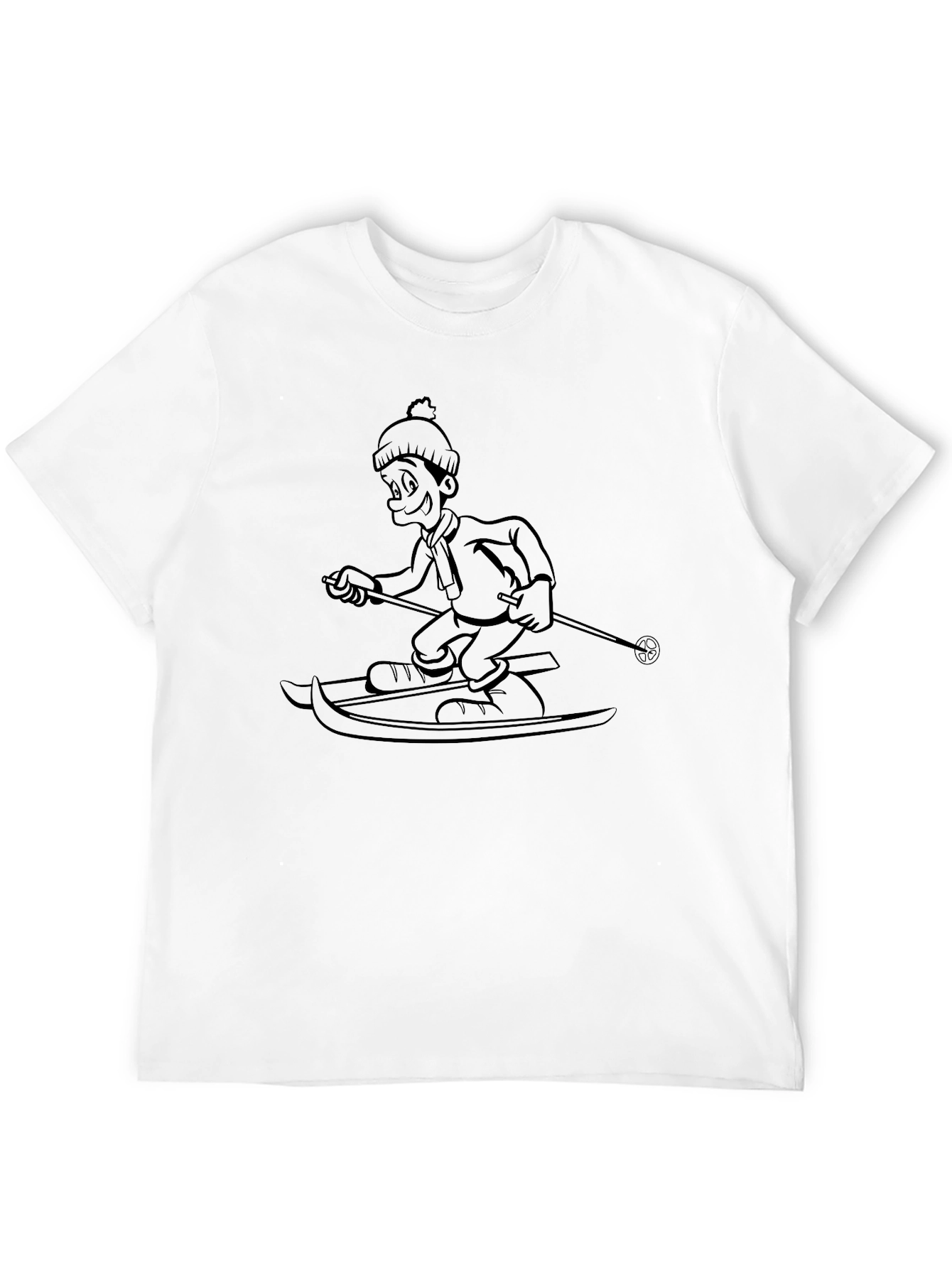 Black Cartoon Skier Graphic Tee - Unisex Black T-Shirt view 12